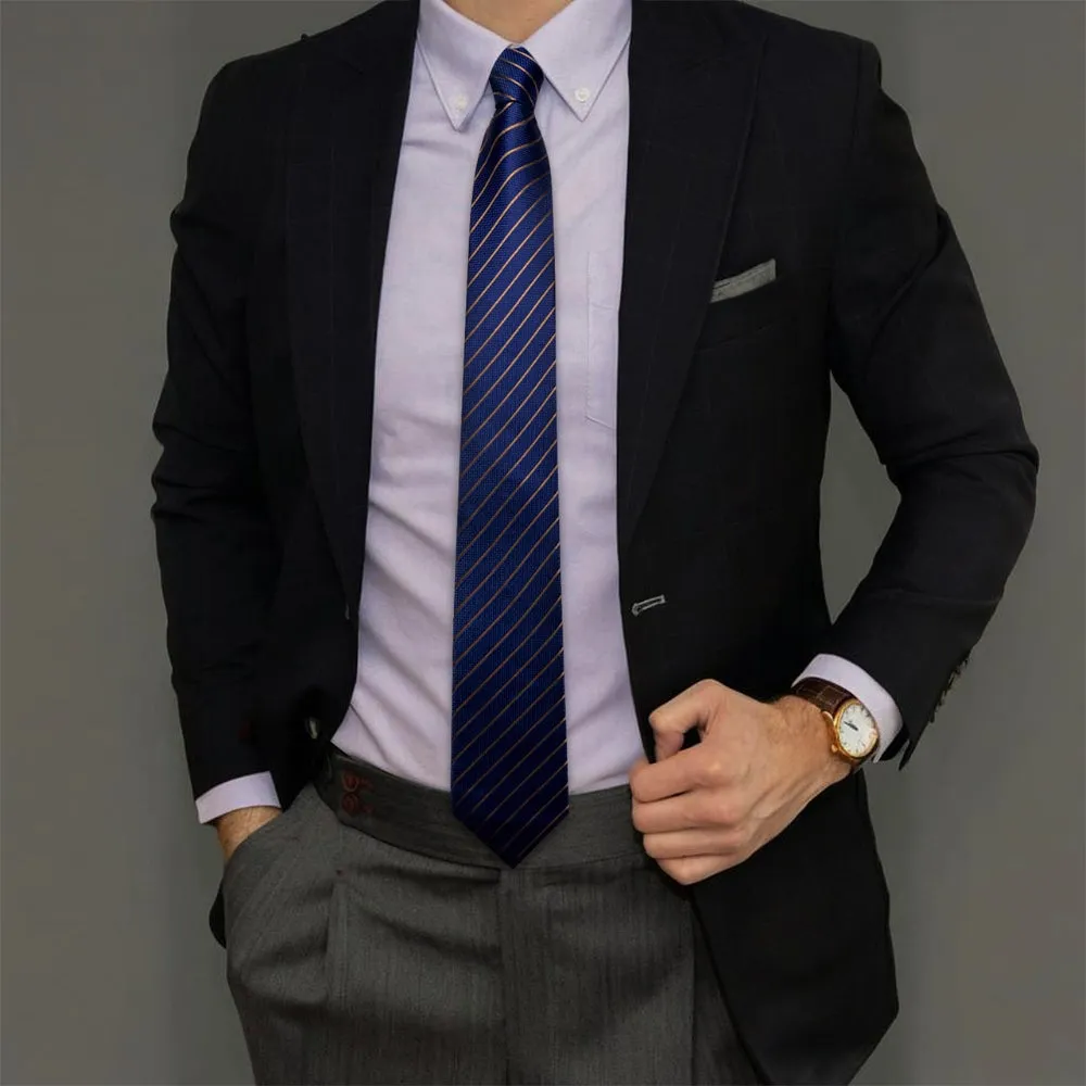 Ties2you Navy Blue Striped Tie Silk Men's Pinstripe Necktie Hanky Cufflinks Set Classic Formal sold by Ties2You product image thumbnail 3