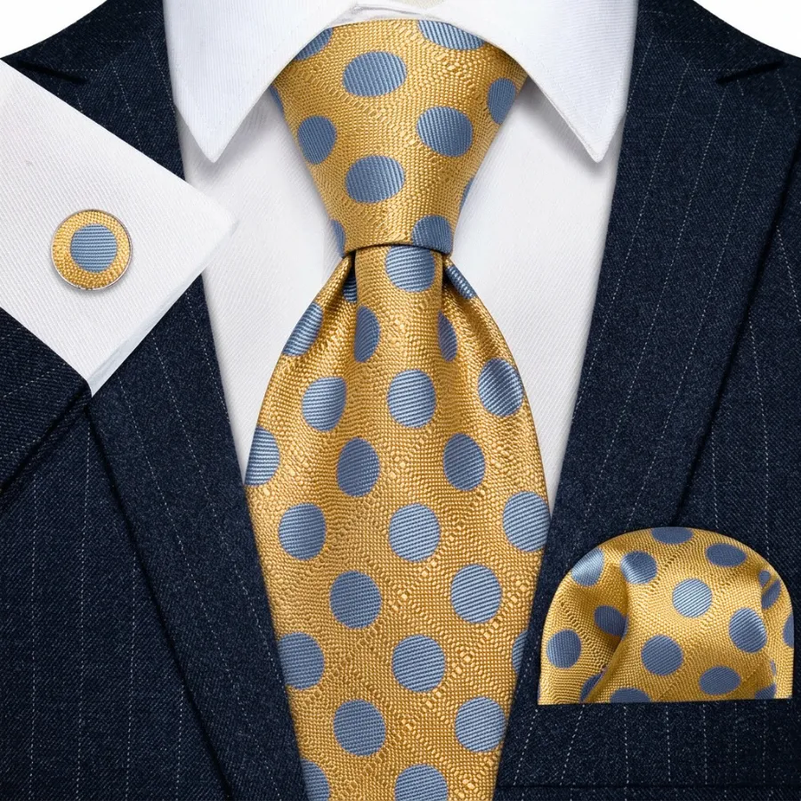 Ties2you Polka Dot Tie Men's Orange Necktie Pocket Square Cufflinks Set sold by Ties2You