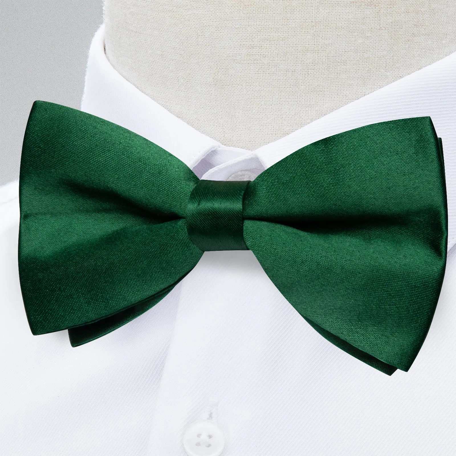 Ties2you Green Solid Pre-tied Bow Tie Tuxedo Silk Bowtie Pocket Square Cufflinks Set for Men sold by Ties2You product image thumbnail 5