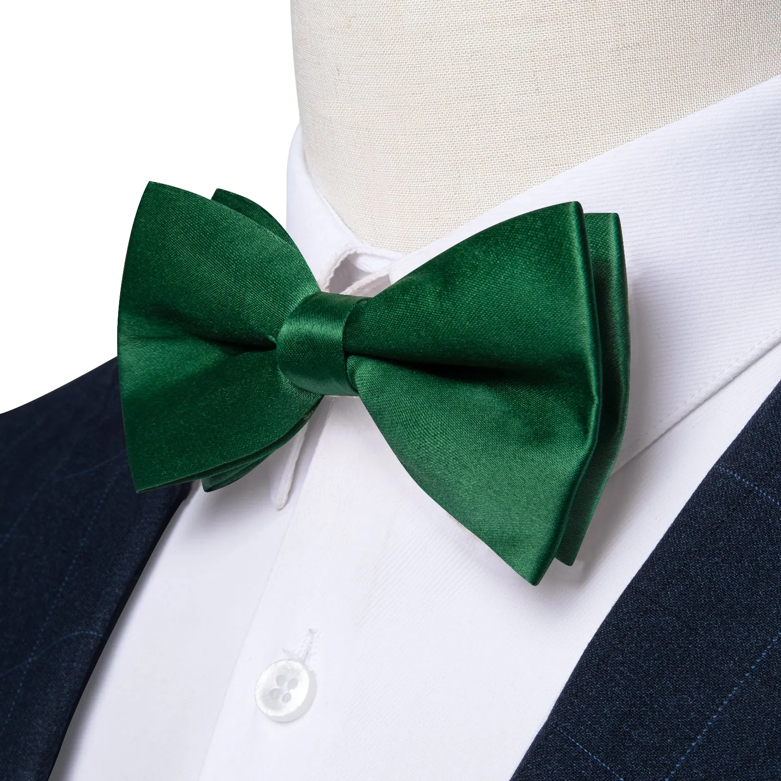 Ties2you Green Solid Pre-tied Bow Tie Tuxedo Silk Bowtie Pocket Square Cufflinks Set for Men sold by Ties2You product image thumbnail 2