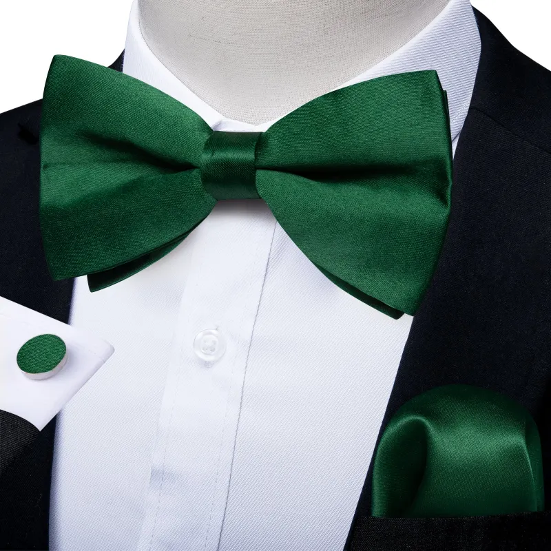 Ties2you Green Solid Pre-tied Bow Tie Tuxedo Silk Bowtie Pocket Square Cufflinks Set for Men made by Ties2You