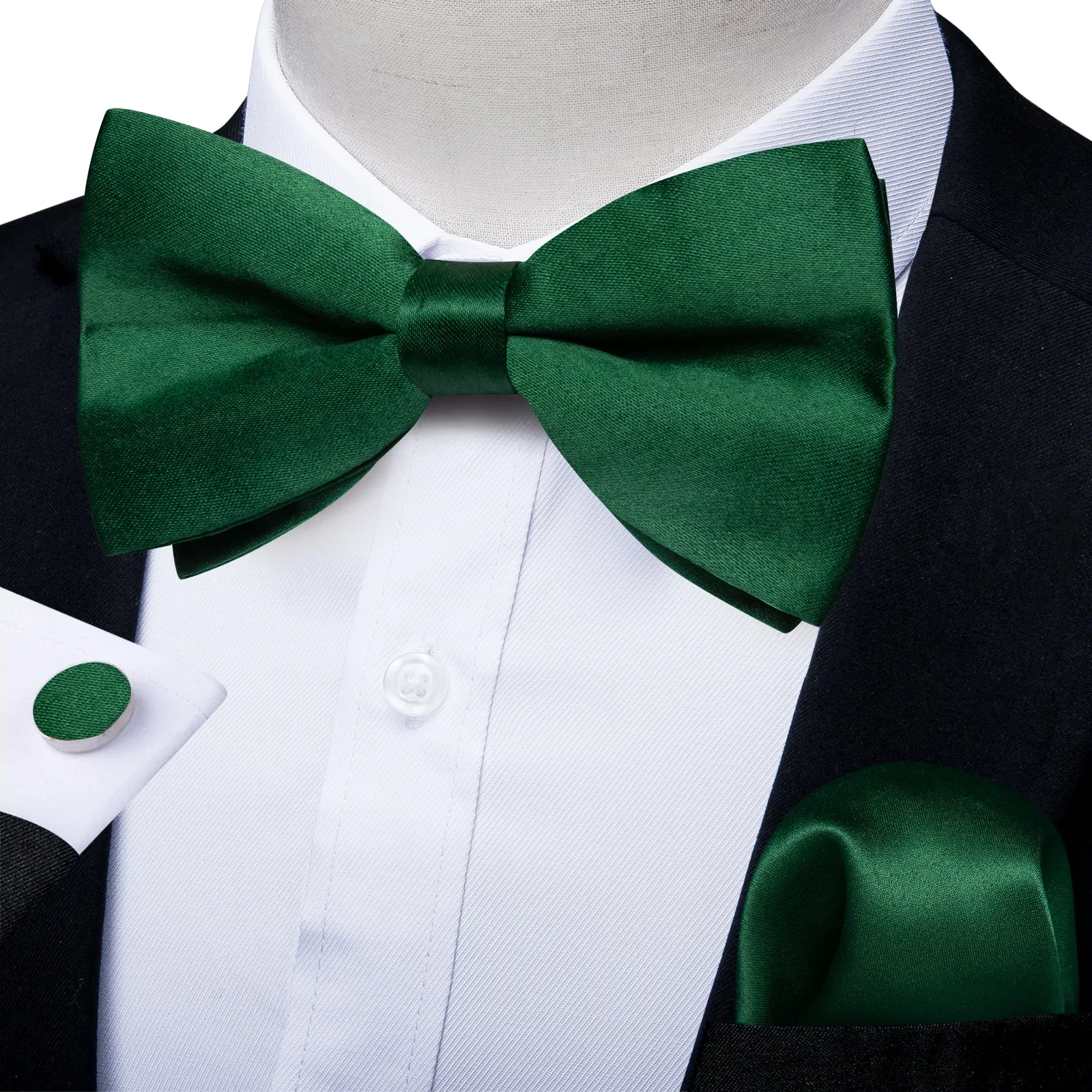 Ties2you Green Solid Pre-tied Bow Tie Tuxedo Silk Bowtie Pocket Square Cufflinks Set for Men sold by Ties2You