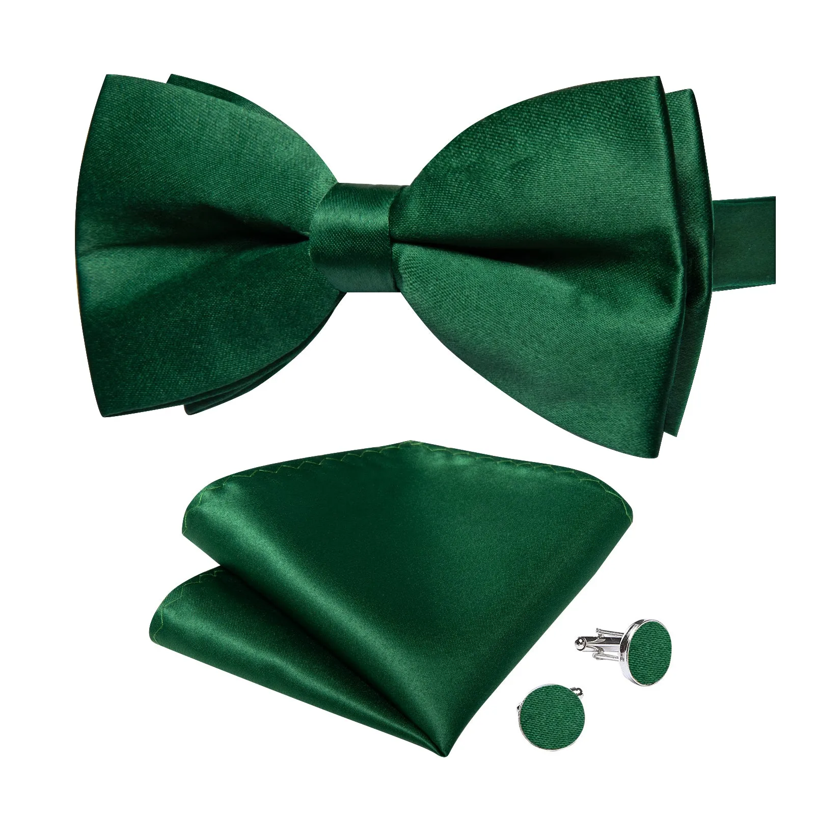 Ties2you Green Solid Pre-tied Bow Tie Tuxedo Silk Bowtie Pocket Square Cufflinks Set for Men sold by Ties2You product image thumbnail 3