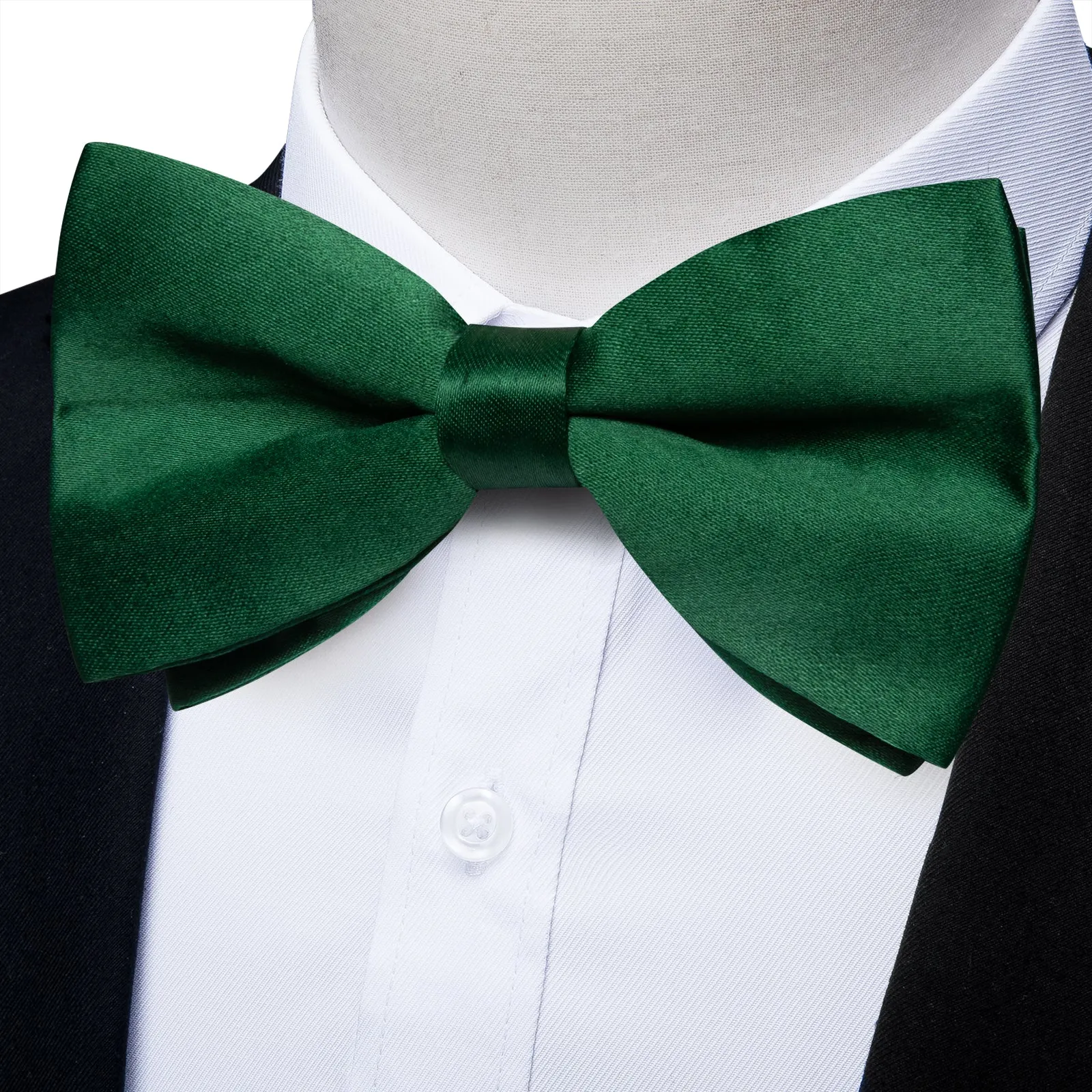 Ties2you Green Solid Pre-tied Bow Tie Tuxedo Silk Bowtie Pocket Square Cufflinks Set for Men sold by Ties2You product image thumbnail 4
