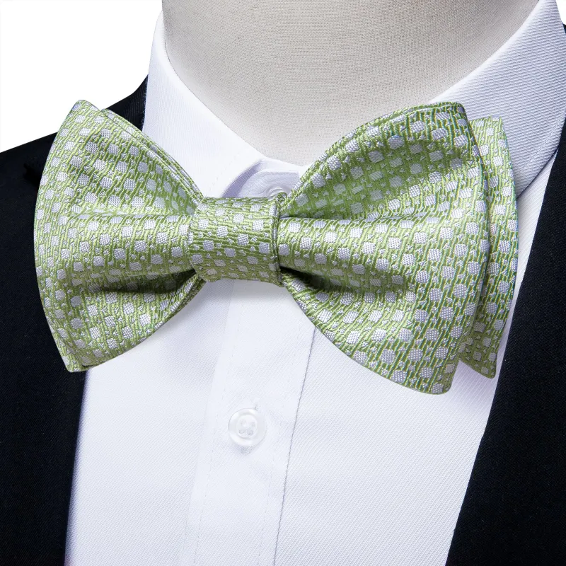 Ties2you Sage Green Geometric Bow Tie for Men Self-tie Wedding Bowtie Hanky Cufflinks Set made by Ties2You