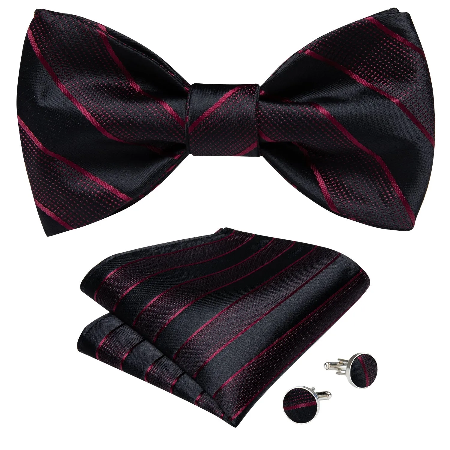 Ties2you Mens Red Black Striped Bow Tie Self-tie Business Hanky Cufflinks Bowtie Set with Lapel Pin sold by Ties2You product image thumbnail 2