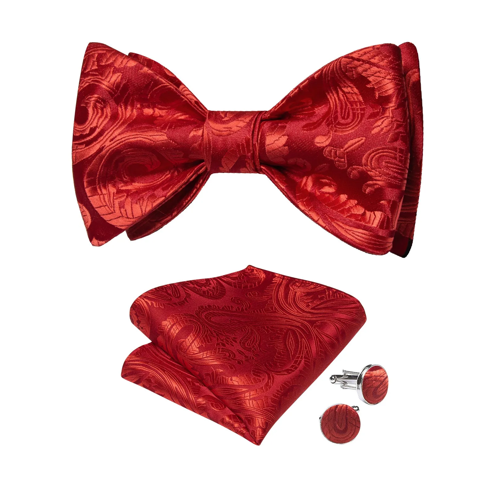 Ties2you Red Paisley Tuxedo Bowtie for Men Self-tie Bow Tie Pocket Square Cufflinks Set Wedding Dress sold by Ties2You product image thumbnail 2