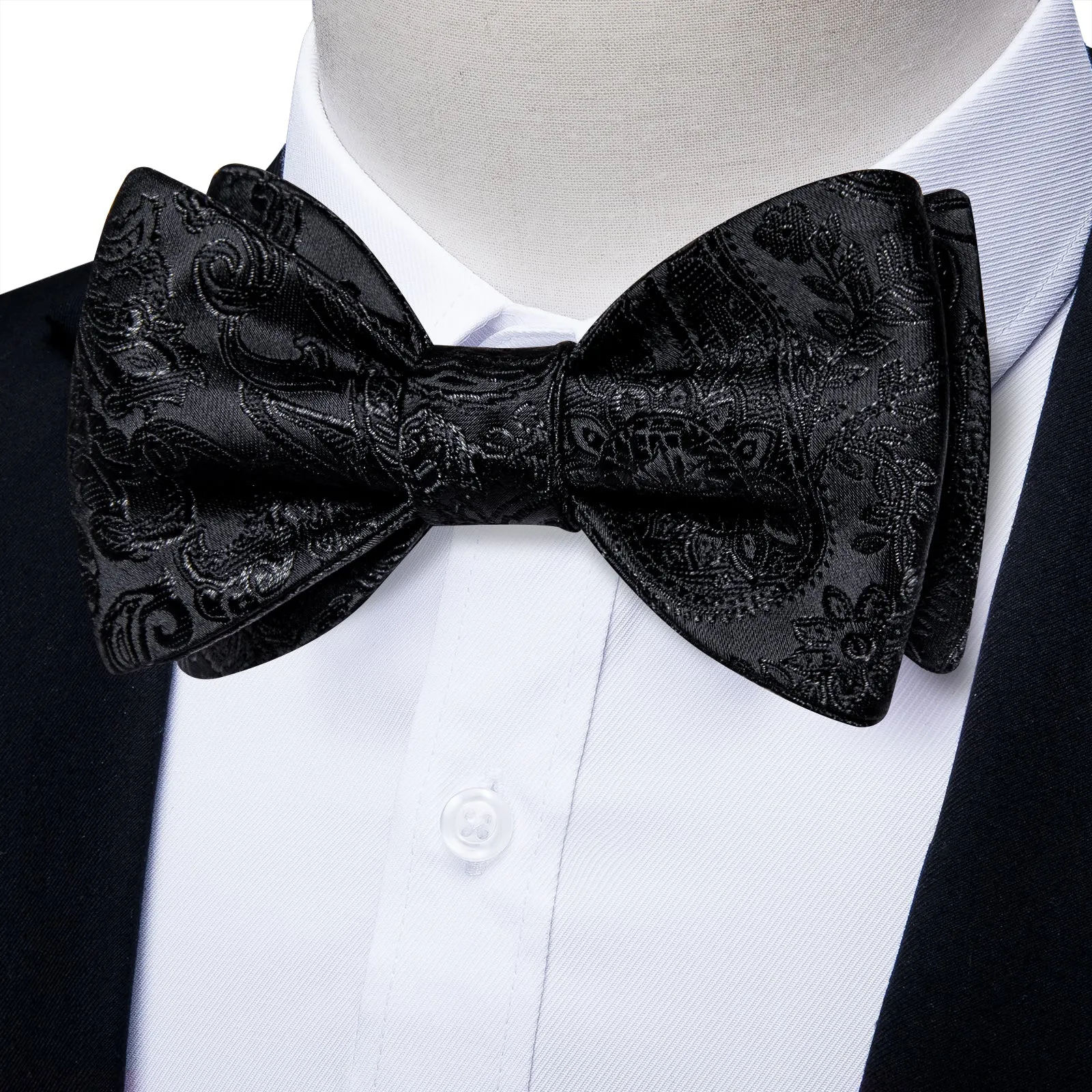 Ties2you Black Paisley Tuxedo Bow Tie Self-tie Formal Bowtie Pocket Square Cufflinks Set for Men sold by Ties2You