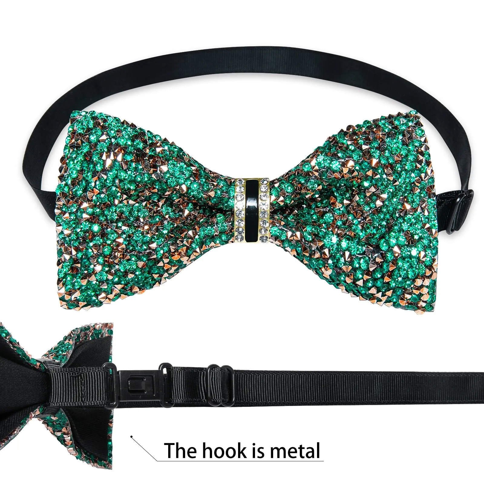 Ties2you Emerald Green Rhinestone Bow Tie for Men Pre-tied Tuxedo Bowtie Party Wedding Prom sold by Ties2You product image thumbnail 3