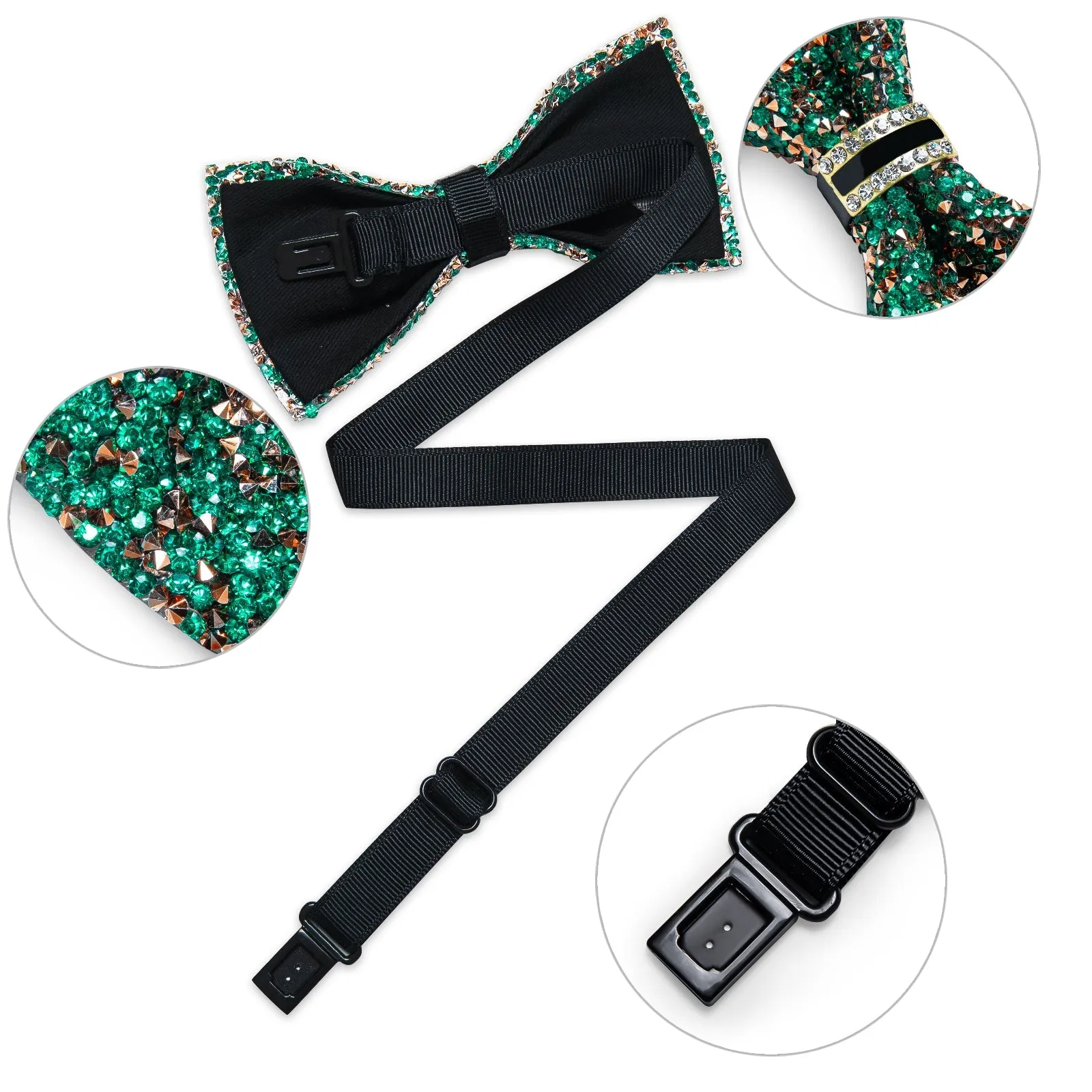 Ties2you Emerald Green Rhinestone Bow Tie for Men Pre-tied Tuxedo Bowtie Party Wedding Prom sold by Ties2You product image thumbnail 4