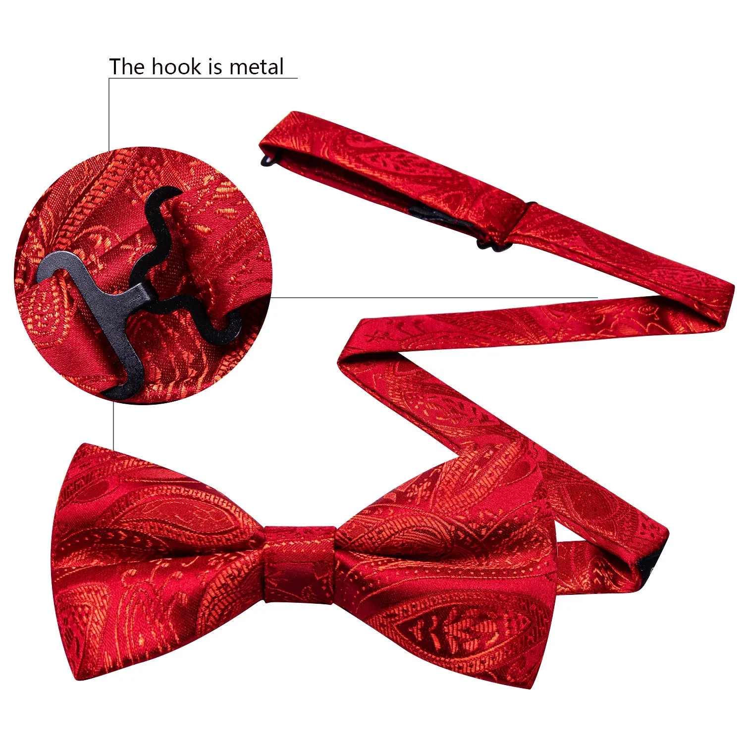 Ties2you Red Paisley Pre-tied Bow Tie Wedding Tuxedo Bowtie Pocket Square Cufflinks Set for Men sold by Ties2You product image thumbnail 4
