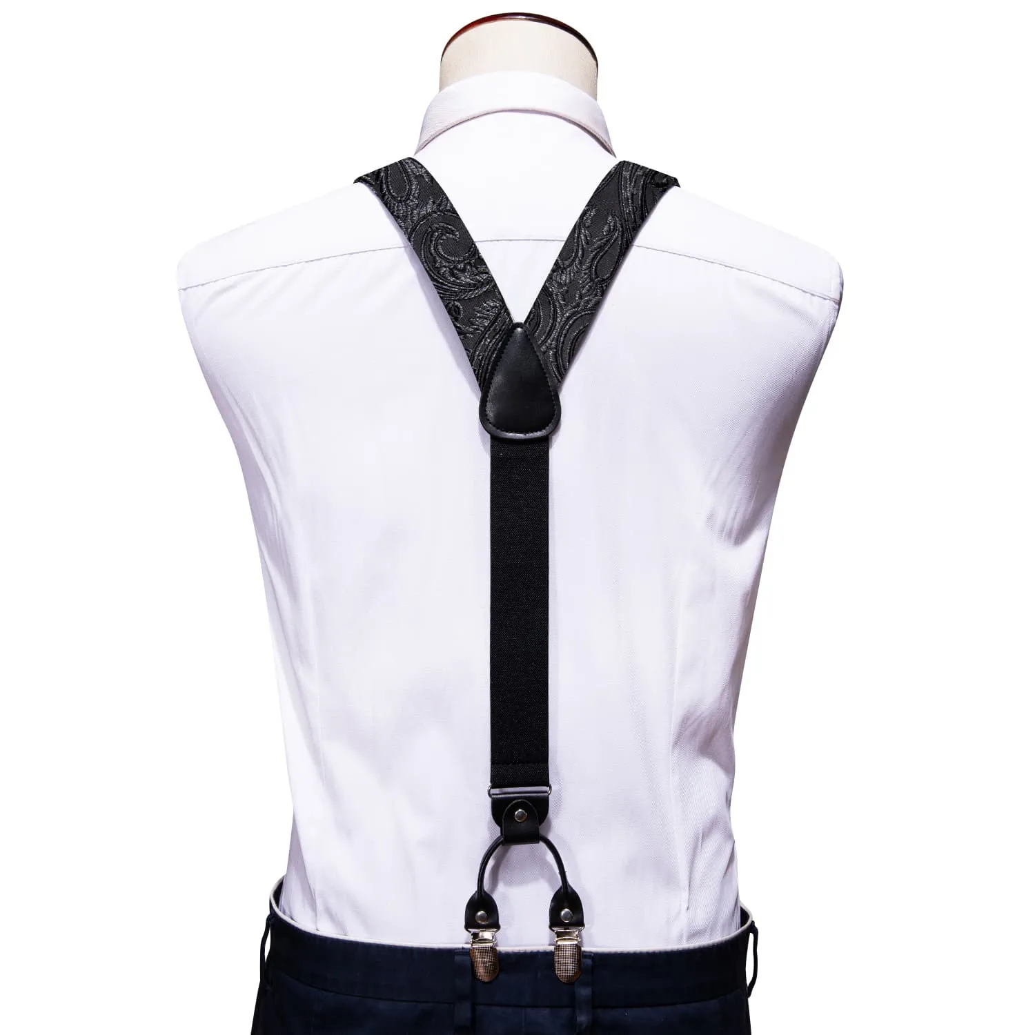 Ties2you Suspenders for Men Coal black Paisley Y Back Brace Clip-on Suspender Bow Tie Set sold by Ties2You product image thumbnail 3