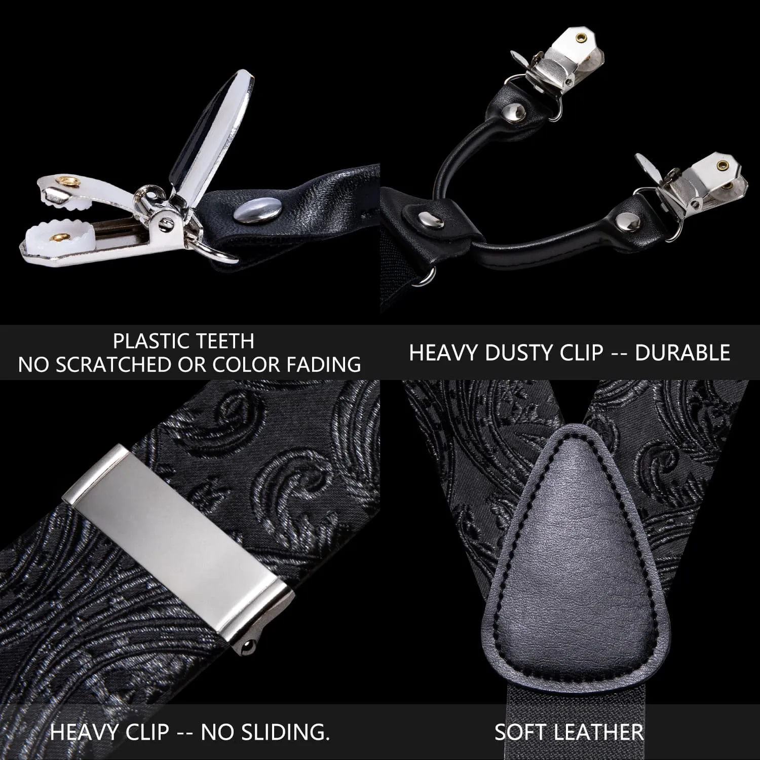 Ties2you Suspenders for Men Coal black Paisley Y Back Brace Clip-on Suspender Bow Tie Set sold by Ties2You product image thumbnail 4