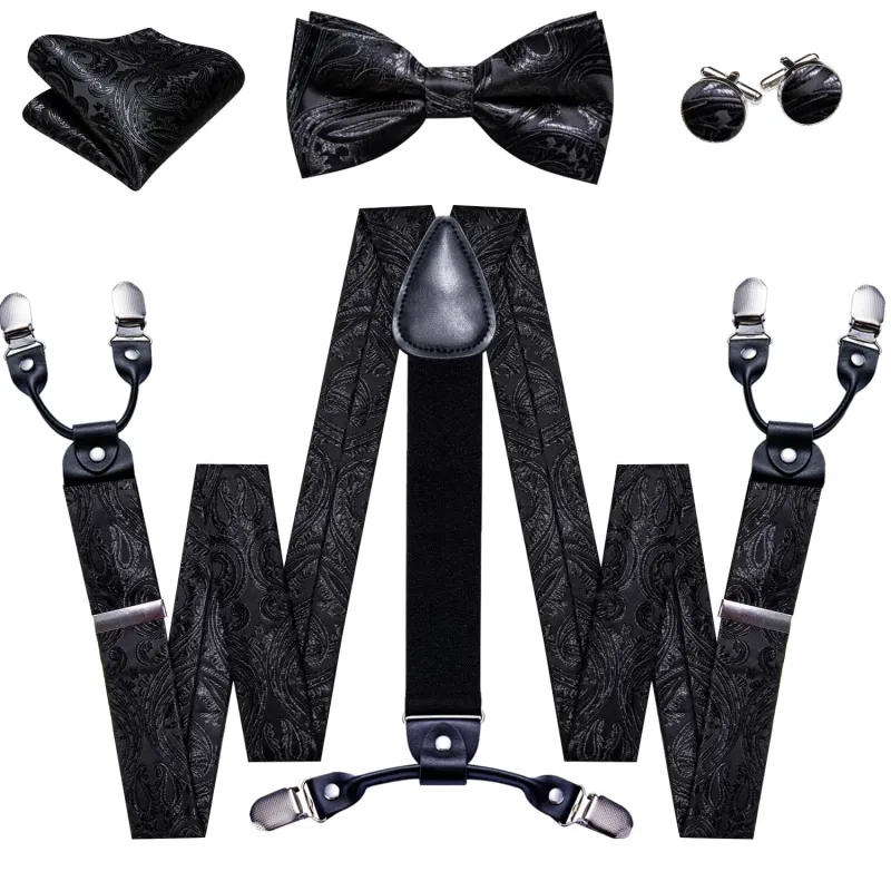 Ties2you Suspenders for Men Coal black Paisley Y Back Brace Clip-on Suspender Bow Tie Set made by Ties2You