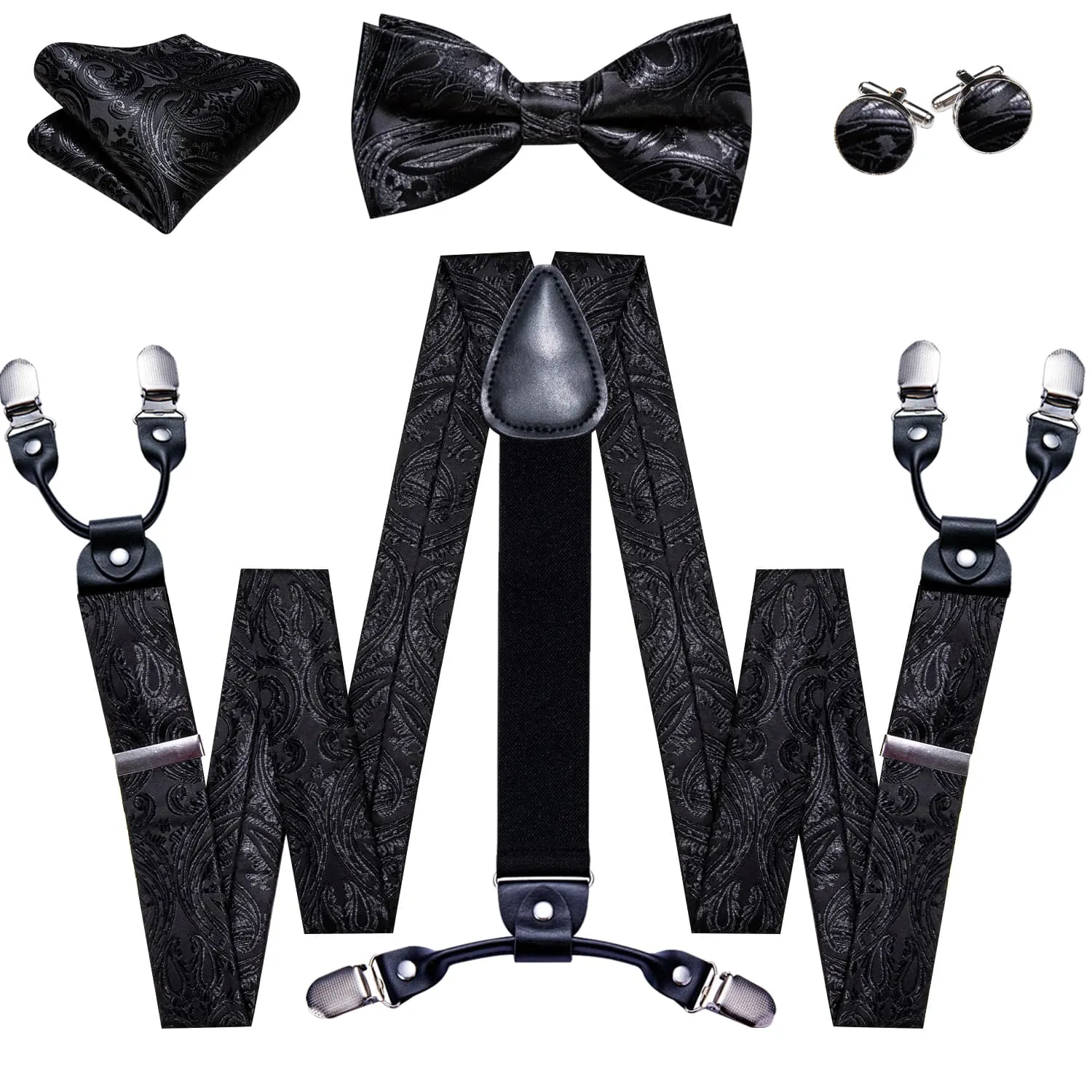 Ties2you Suspenders for Men Coal black Paisley Y Back Brace Clip-on Suspender Bow Tie Set sold by Ties2You