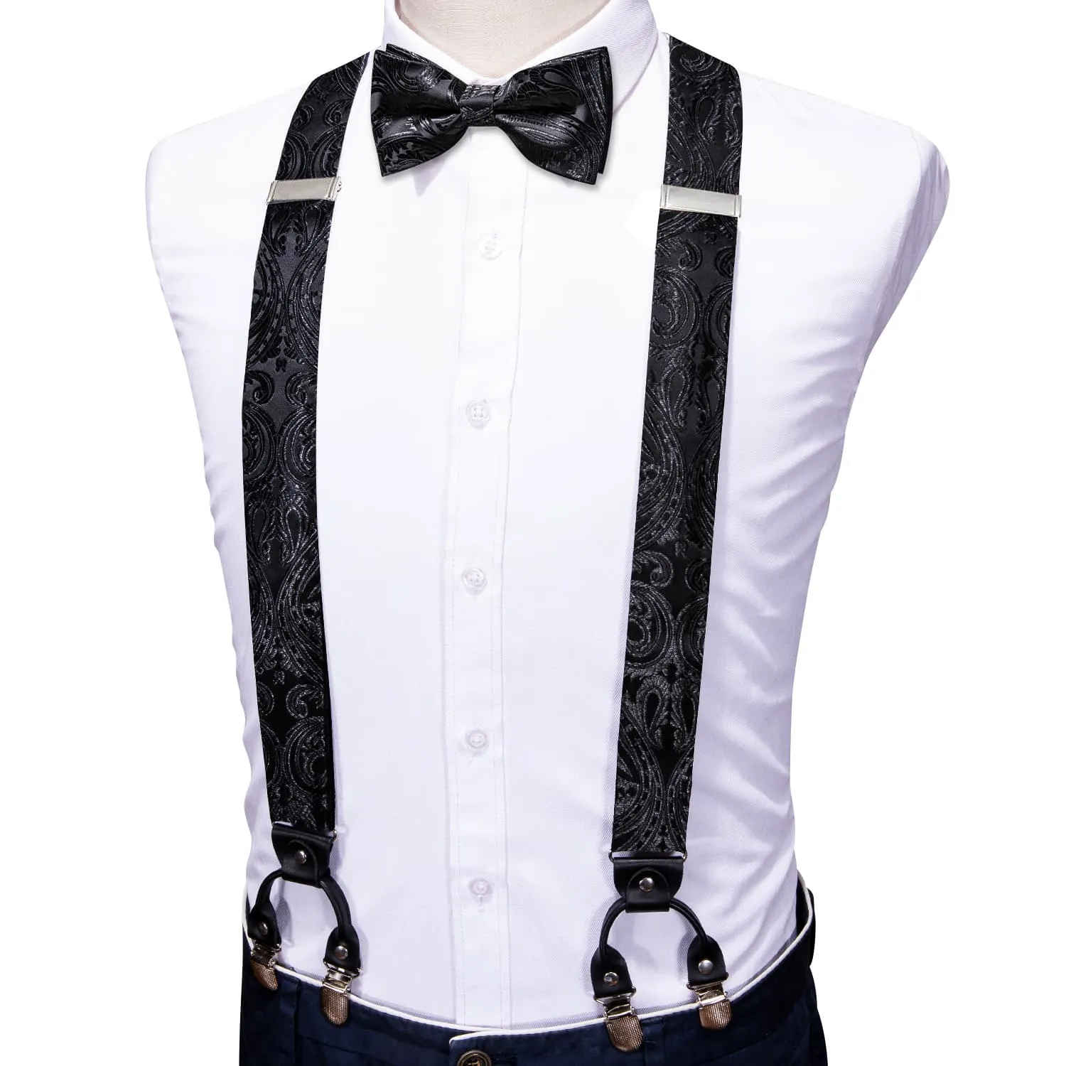 Ties2you Suspenders for Men Coal black Paisley Y Back Brace Clip-on Suspender Bow Tie Set sold by Ties2You product image thumbnail 2