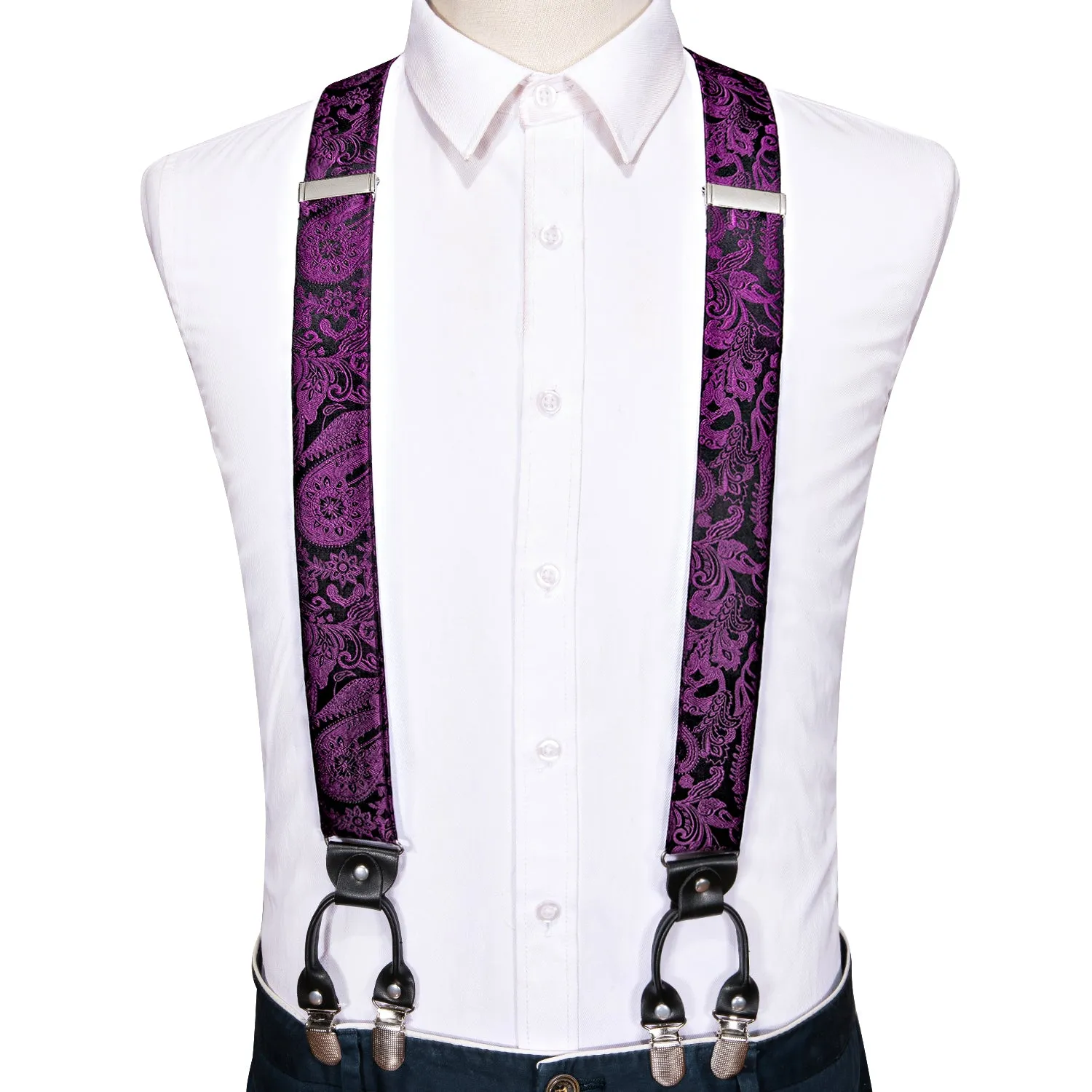 Purple Paisley Y Back Brace Clip-on Men's Suspender with Bow Tie Set sold by Ties2You product image thumbnail 5