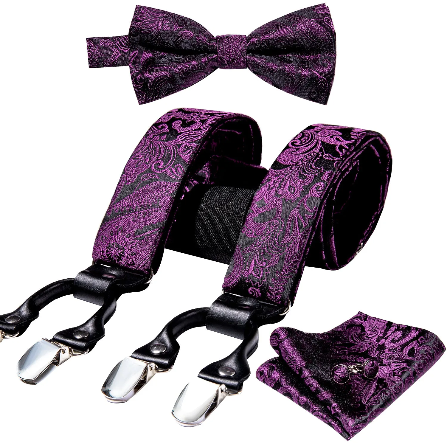 Purple Paisley Y Back Brace Clip-on Men's Suspender with Bow Tie Set sold by Ties2You product image thumbnail 3
