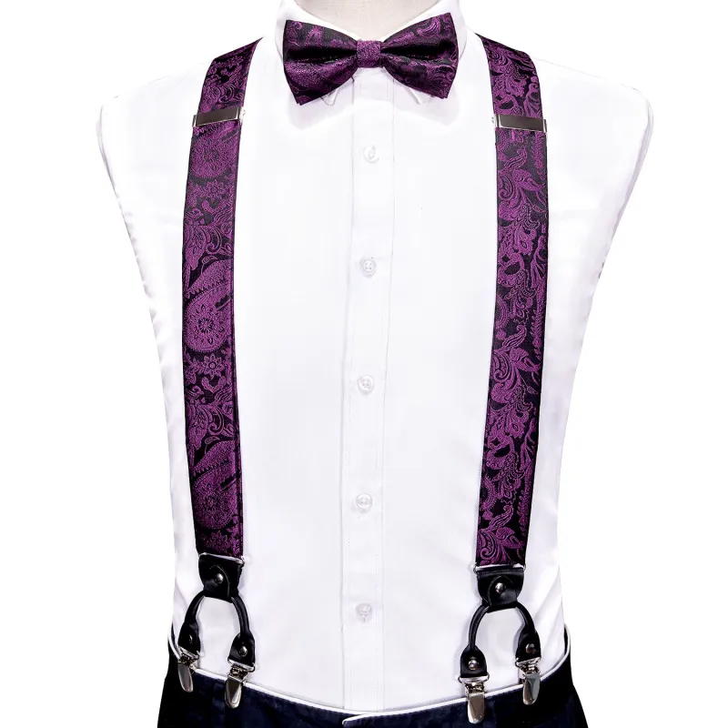 Purple Paisley Y Back Brace Clip-on Men's Suspender with Bow Tie Set made by Ties2You