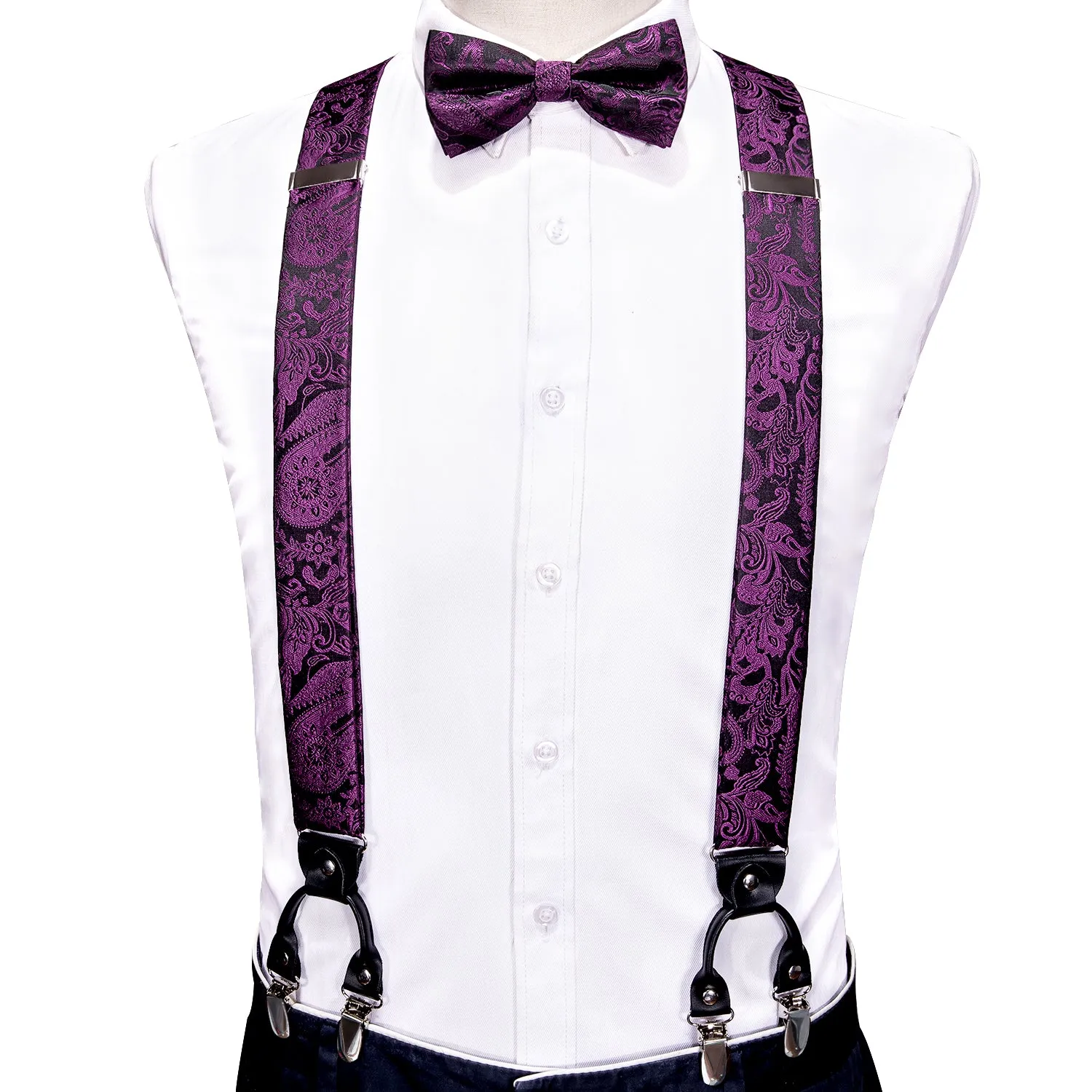 Purple Paisley Y Back Brace Clip-on Men's Suspender with Bow Tie Set sold by Ties2You