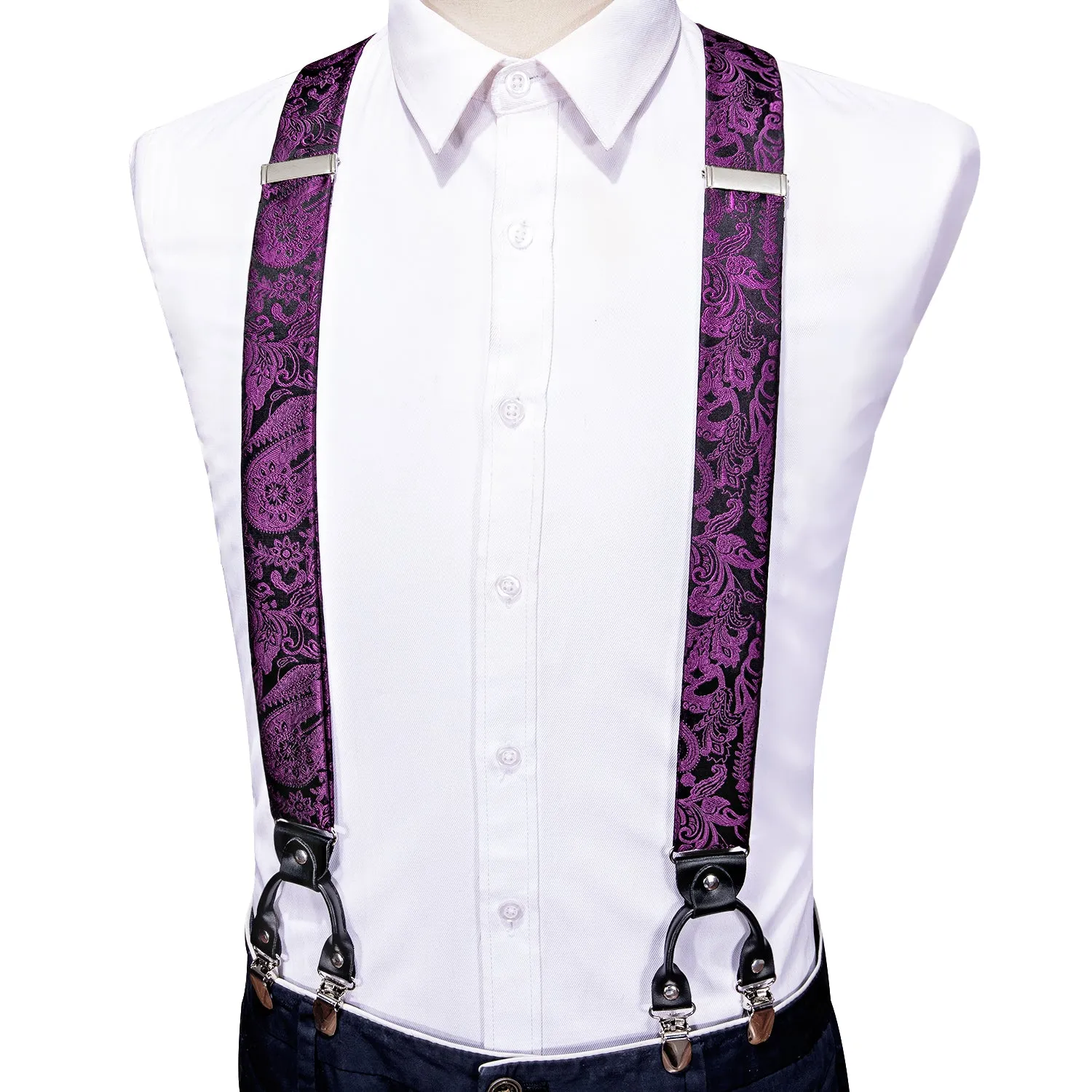 Purple Paisley Y Back Brace Clip-on Men's Suspender with Bow Tie Set sold by Ties2You product image thumbnail 4