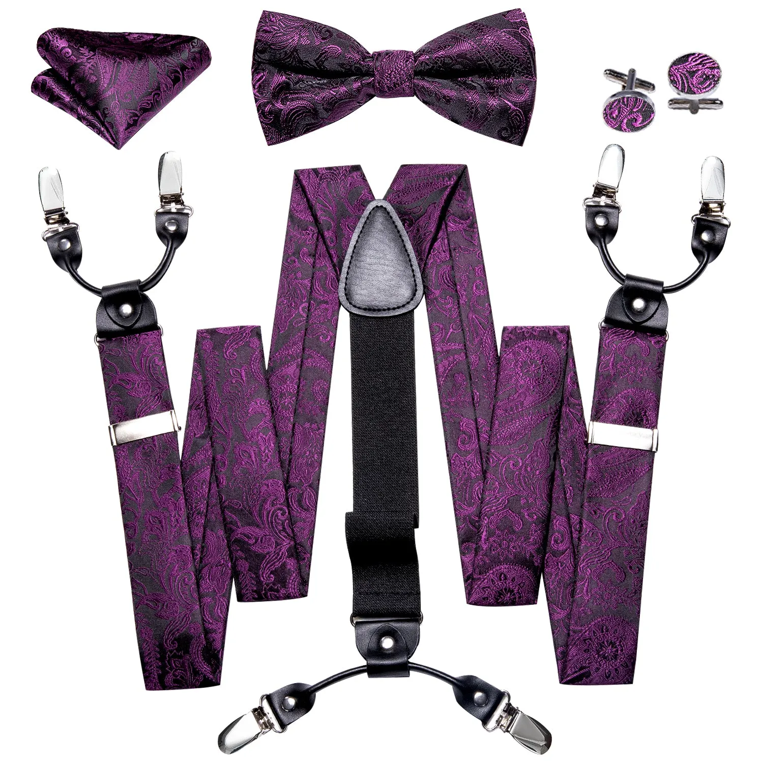 Purple Paisley Y Back Brace Clip-on Men's Suspender with Bow Tie Set sold by Ties2You product image thumbnail 2