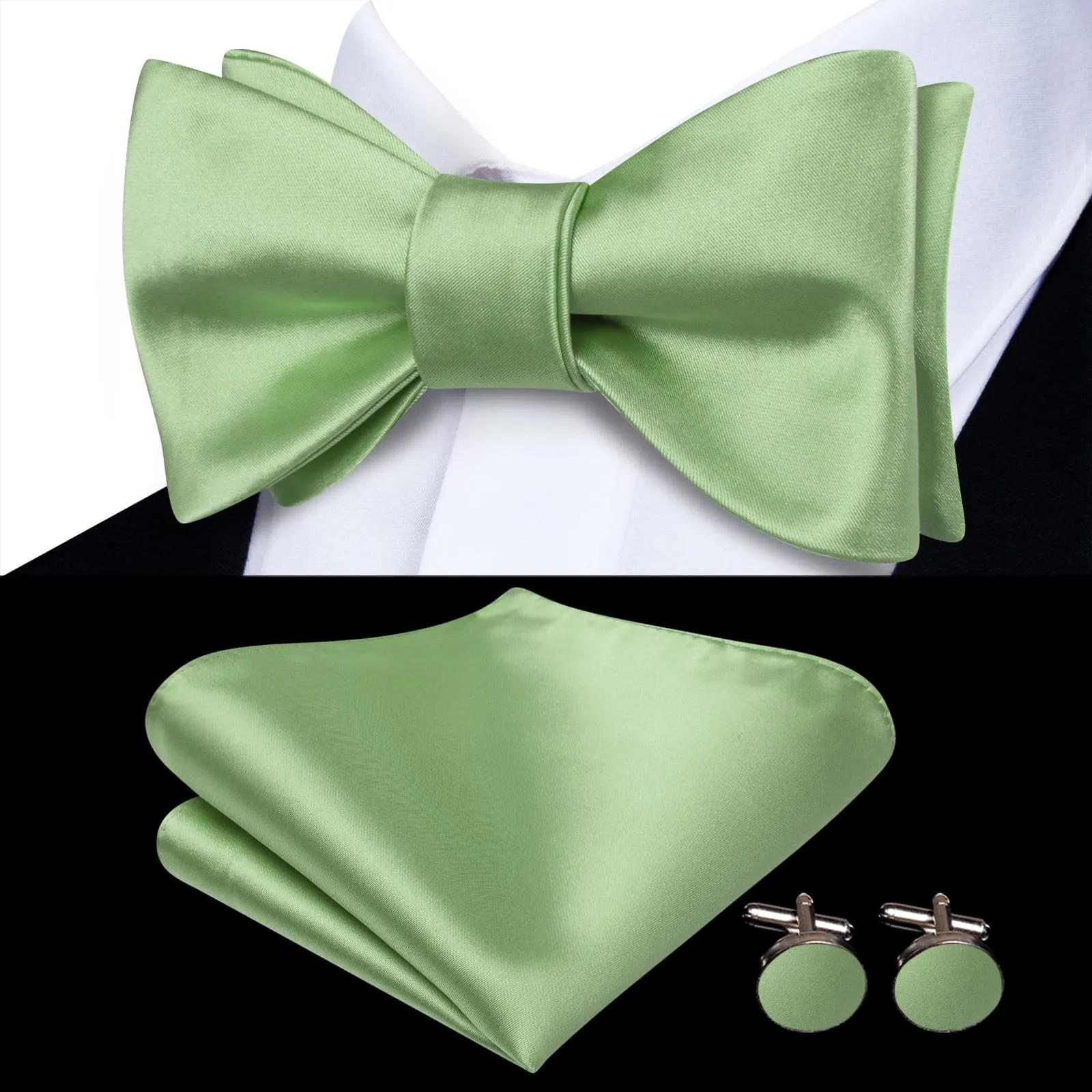 Ties2you Men's Sage Green Bow Tie for Wedding Solid Self-tie Bowtie Pocket Square Cufflinks Set sold by Ties2You