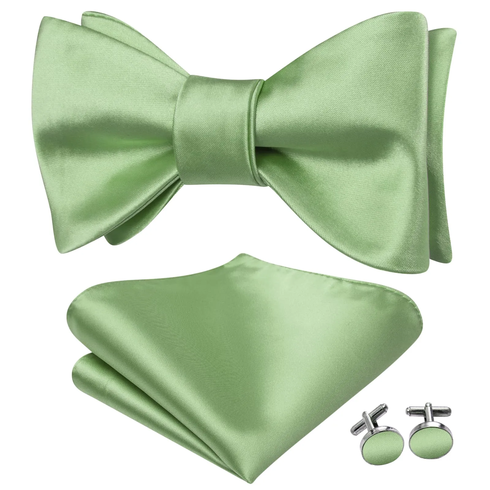 Ties2you Men's Sage Green Bow Tie for Wedding Solid Self-tie Bowtie Pocket Square Cufflinks Set sold by Ties2You product image thumbnail 2