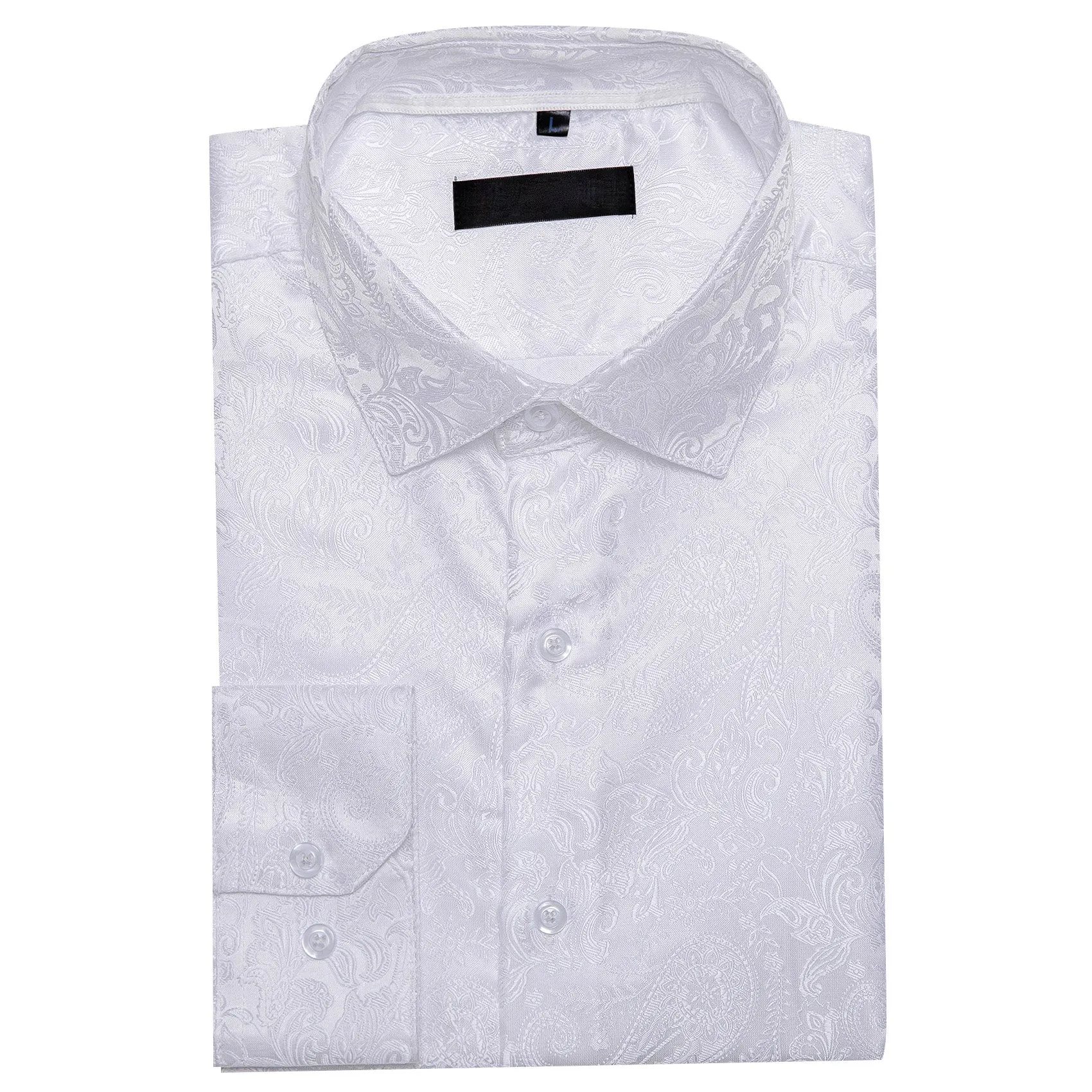 White Paisley Silk Men's Long Sleeve Shirt sold by Ties2You product image thumbnail 3
