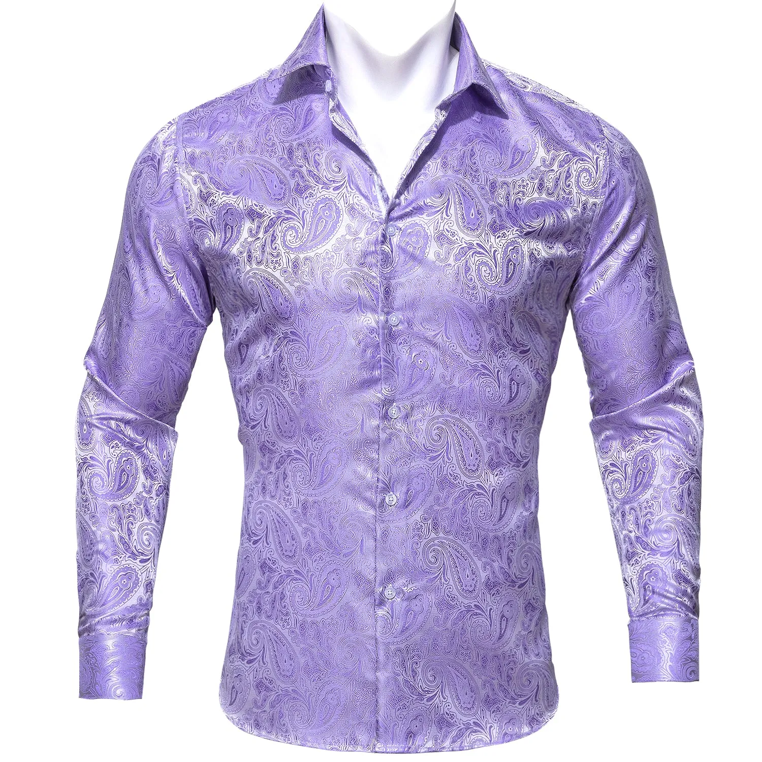 Silver Purple Paisley Style Silk Men's Long Sleeve Shirt sold by Ties2You