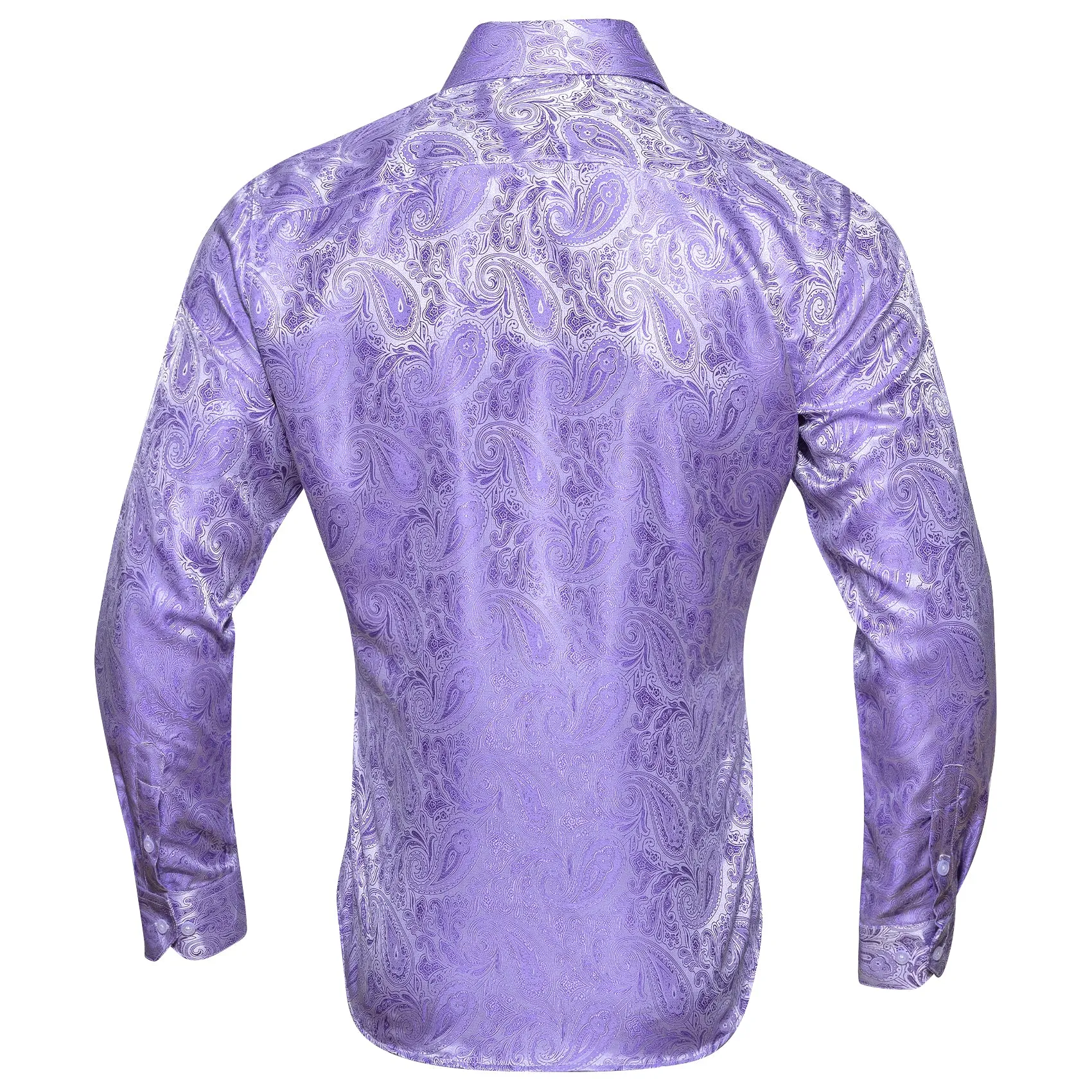 Silver Purple Paisley Style Silk Men's Long Sleeve Shirt sold by Ties2You product image thumbnail 2