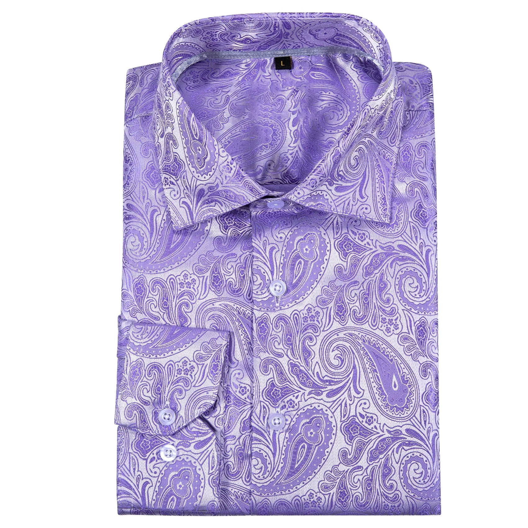 Silver Purple Paisley Style Silk Men's Long Sleeve Shirt sold by Ties2You product image thumbnail 4