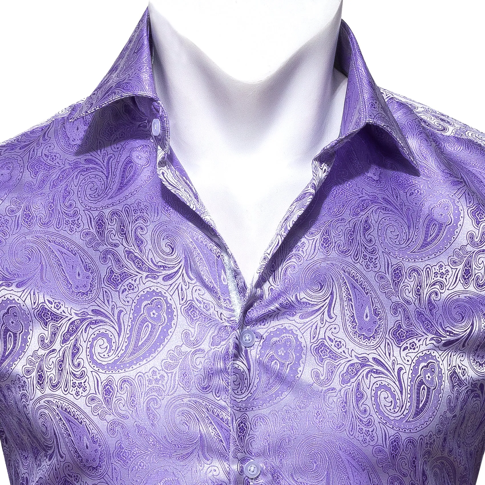 Silver Purple Paisley Style Silk Men's Long Sleeve Shirt sold by Ties2You product image thumbnail 3