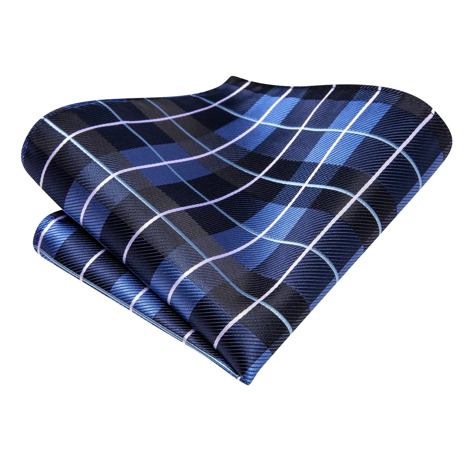 Ties2you Tie Top Navy Blue Plaid Silk Mens Business Work Ties Pocket Square Cufflinks Set sold by Ties2You product image thumbnail 5