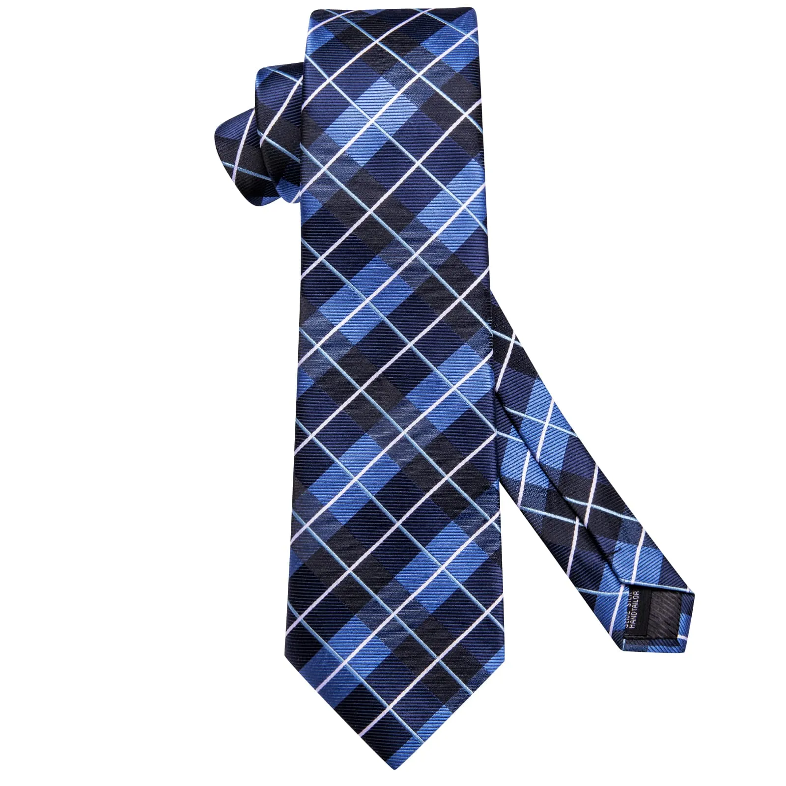 Ties2you Tie Top Navy Blue Plaid Silk Mens Business Work Ties Pocket Square Cufflinks Set sold by Ties2You product image thumbnail 4