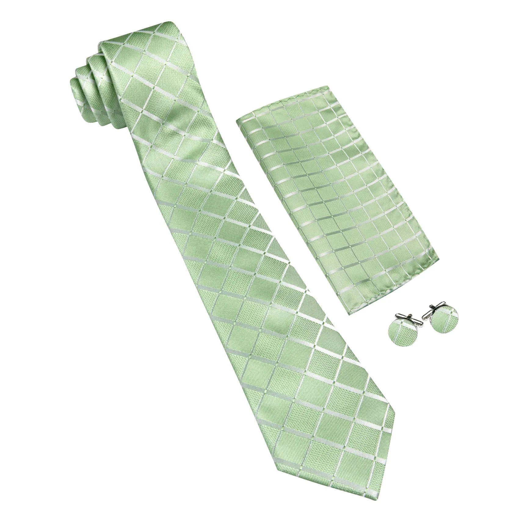 Ties2you Extra Long Necktie 63 Inches Sage Green Plaid Tie Pocket Square Cufflinks Set sold by Ties2You product image thumbnail 5