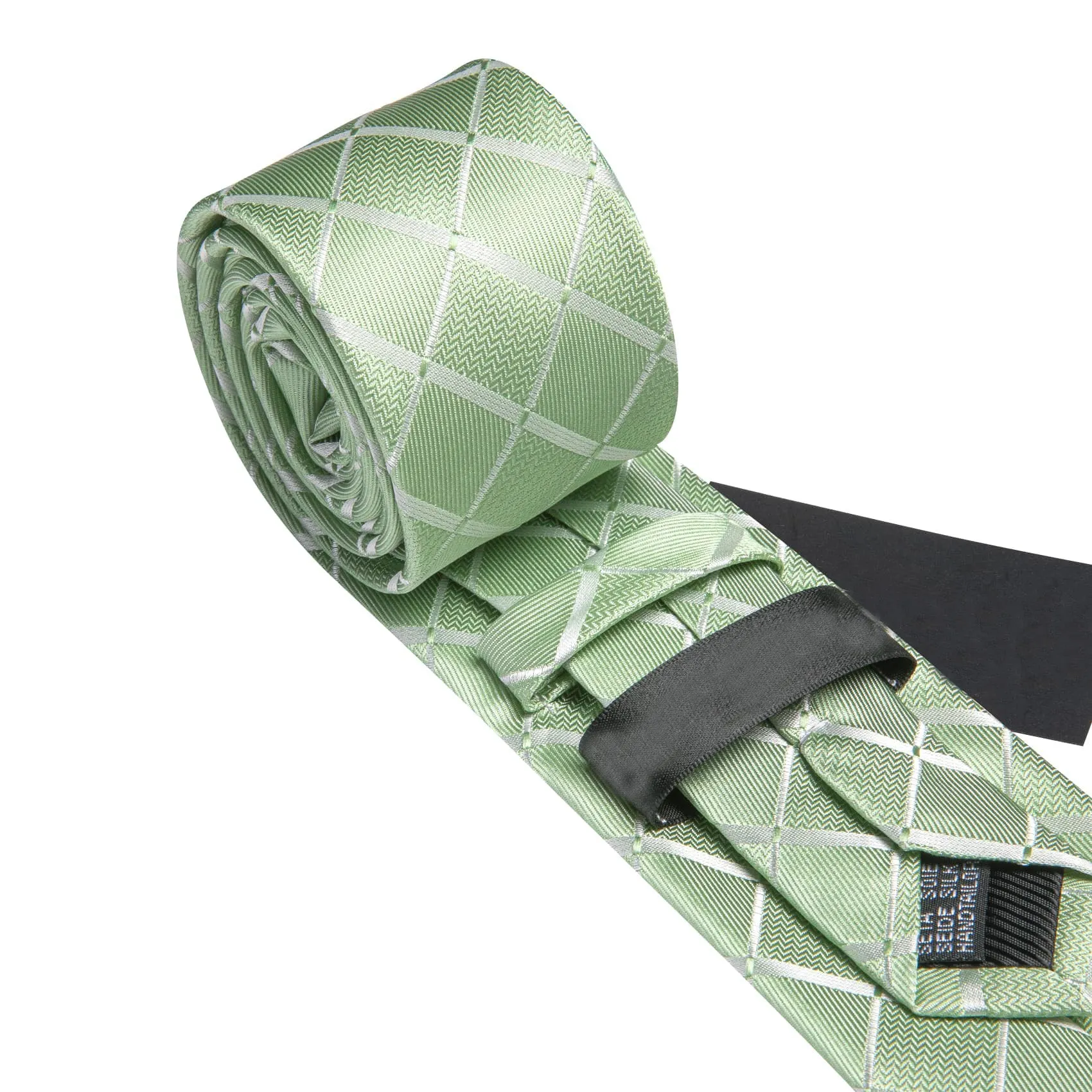 Ties2you Extra Long Necktie 63 Inches Sage Green Plaid Tie Pocket Square Cufflinks Set sold by Ties2You product image thumbnail 3