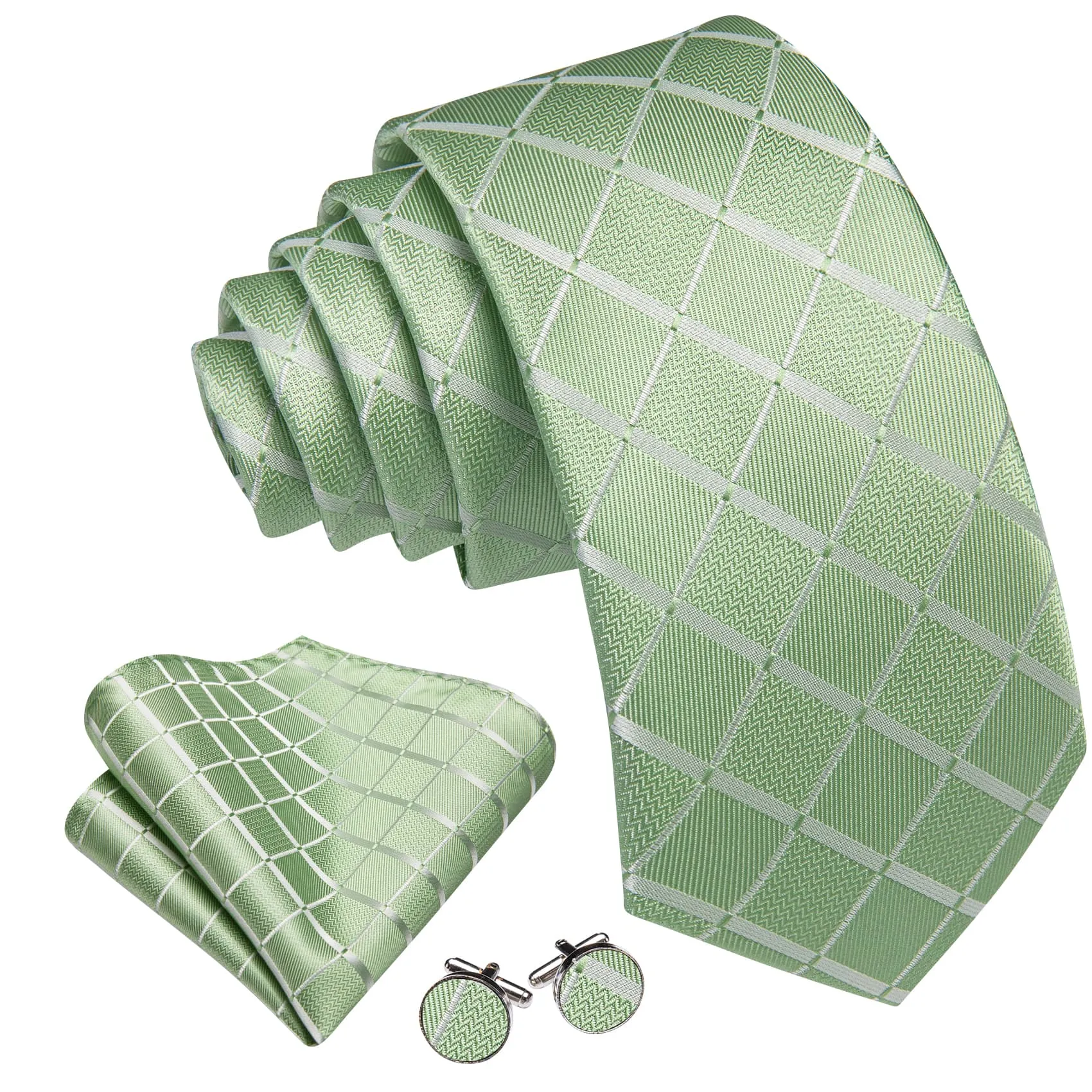 Ties2you Extra Long Necktie 63 Inches Sage Green Plaid Tie Pocket Square Cufflinks Set sold by Ties2You product image thumbnail 4