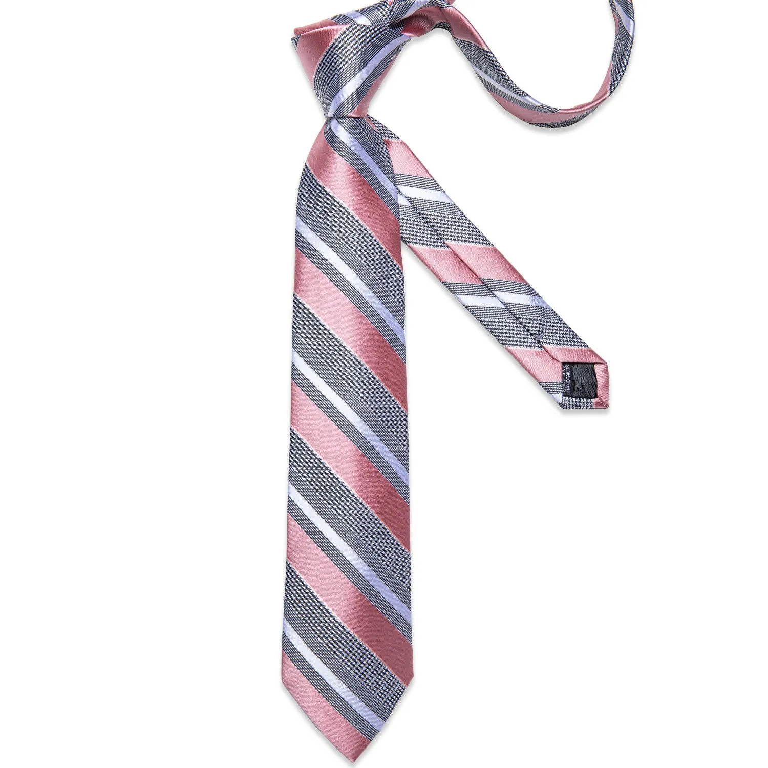 Pink Grey Striped Tie Ring Pocket Square Cufflinks Set sold by Ties2You product image thumbnail 5