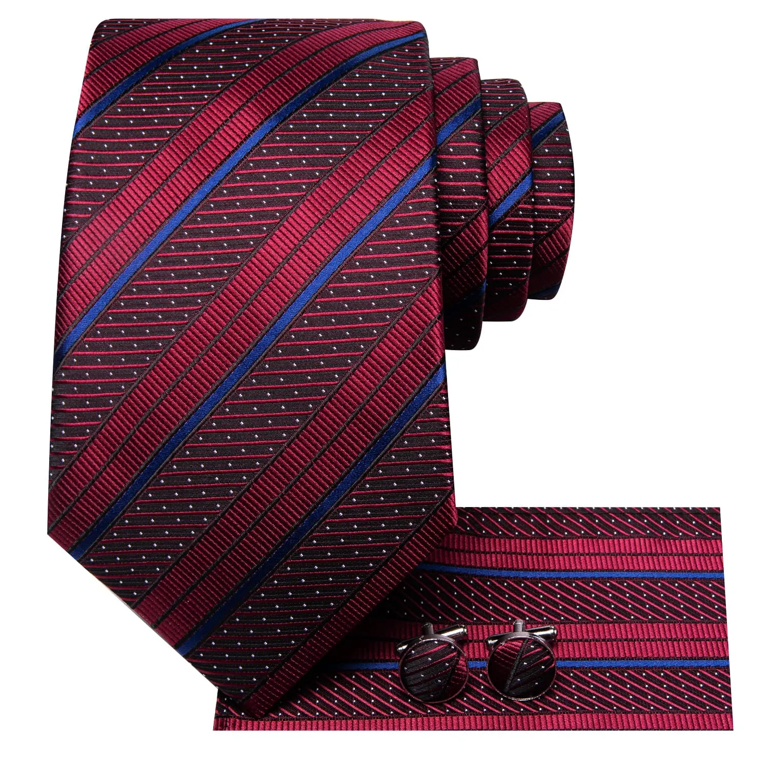 Ties2you Red Striped 70 Inch Necktie Silk Mens Extra Long Tie Handkerchief Set for Business Formal sold by Ties2You product image thumbnail 3