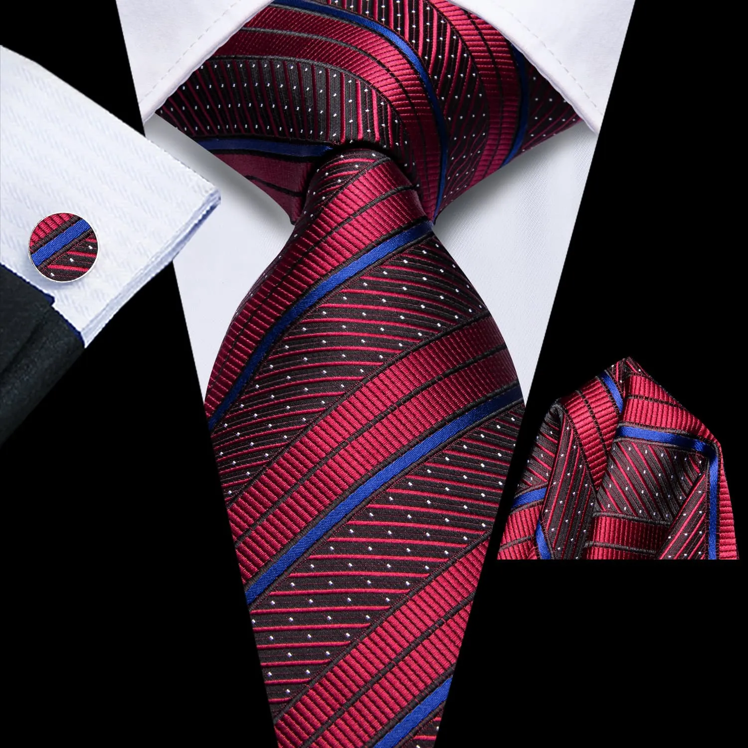 Ties2you Red Striped 70 Inch Necktie Silk Mens Extra Long Tie Handkerchief Set for Business Formal sold by Ties2You