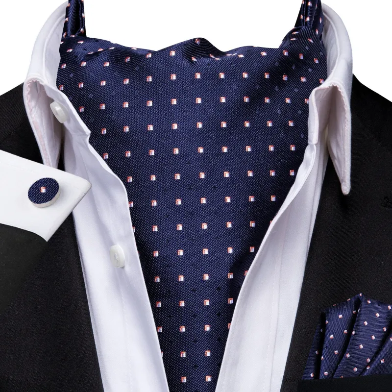 Ties2you Navy Blue Cravat Tie Geometric Formal Business Ascot Self Tie Handkerchief Cufflinks Set made by Ties2You