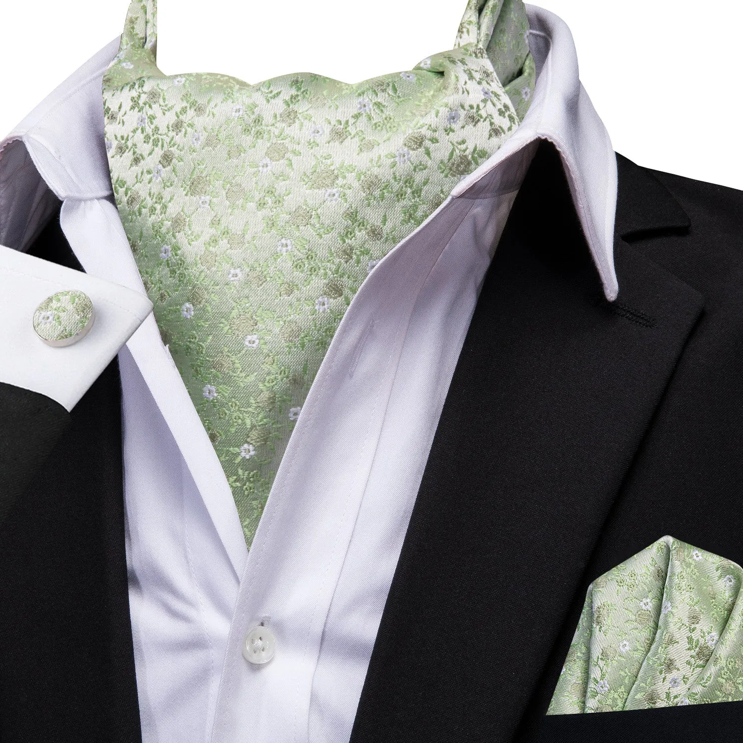 Ties2you Floral Sage Green Cravat Tie Casual Ascot Self Tie Handkerchief Cufflinks Set sold by Ties2You product image thumbnail 3