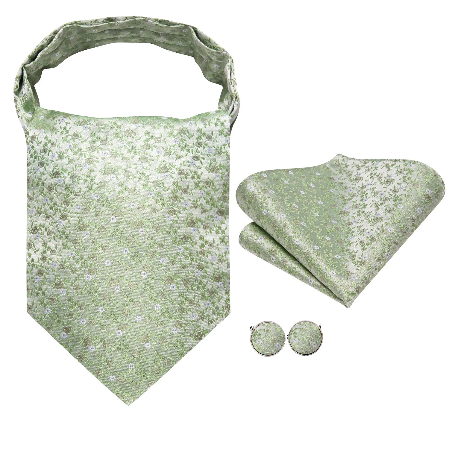 Ties2you Floral Sage Green Cravat Tie Casual Ascot Self Tie Handkerchief Cufflinks Set sold by Ties2You product image thumbnail 2