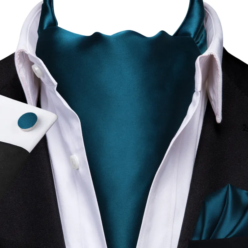 Ties2you Solid Cravat Tie Formal Teal Ascot Tie Handkerchief Cufflinks Set for Men Business made by Ties2You