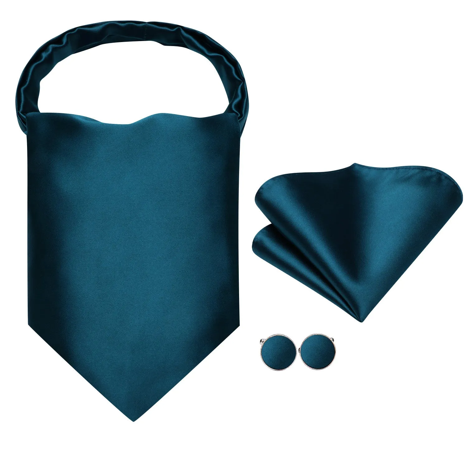 Ties2you Solid Cravat Tie Formal Teal Ascot Tie Handkerchief Cufflinks Set for Men Business sold by Ties2You product image thumbnail 2