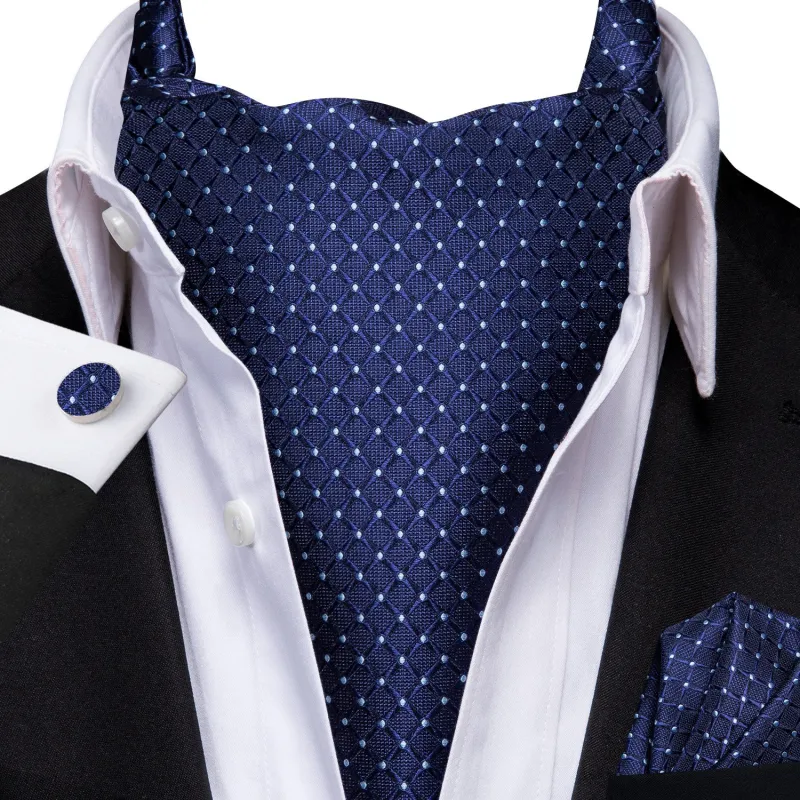 Ties2you Navy Blue Cravat Tie Plaid Formal Ascot Tie Handkerchief Cufflinks Set for Men Business (Copy) made by Ties2You