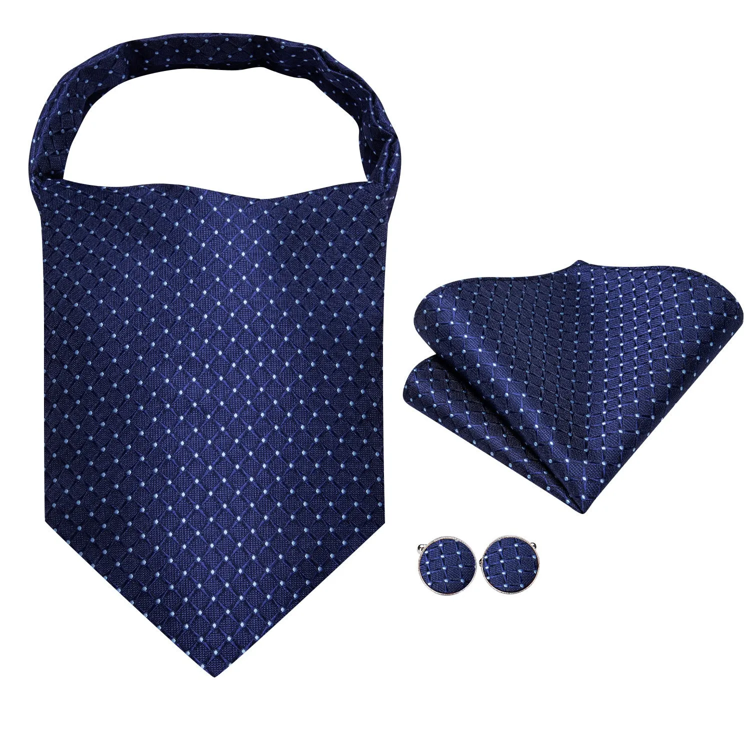 Ties2you Navy Blue Cravat Tie Plaid Formal Ascot Tie Handkerchief Cufflinks Set for Men Business (Copy) sold by Ties2You product image thumbnail 2