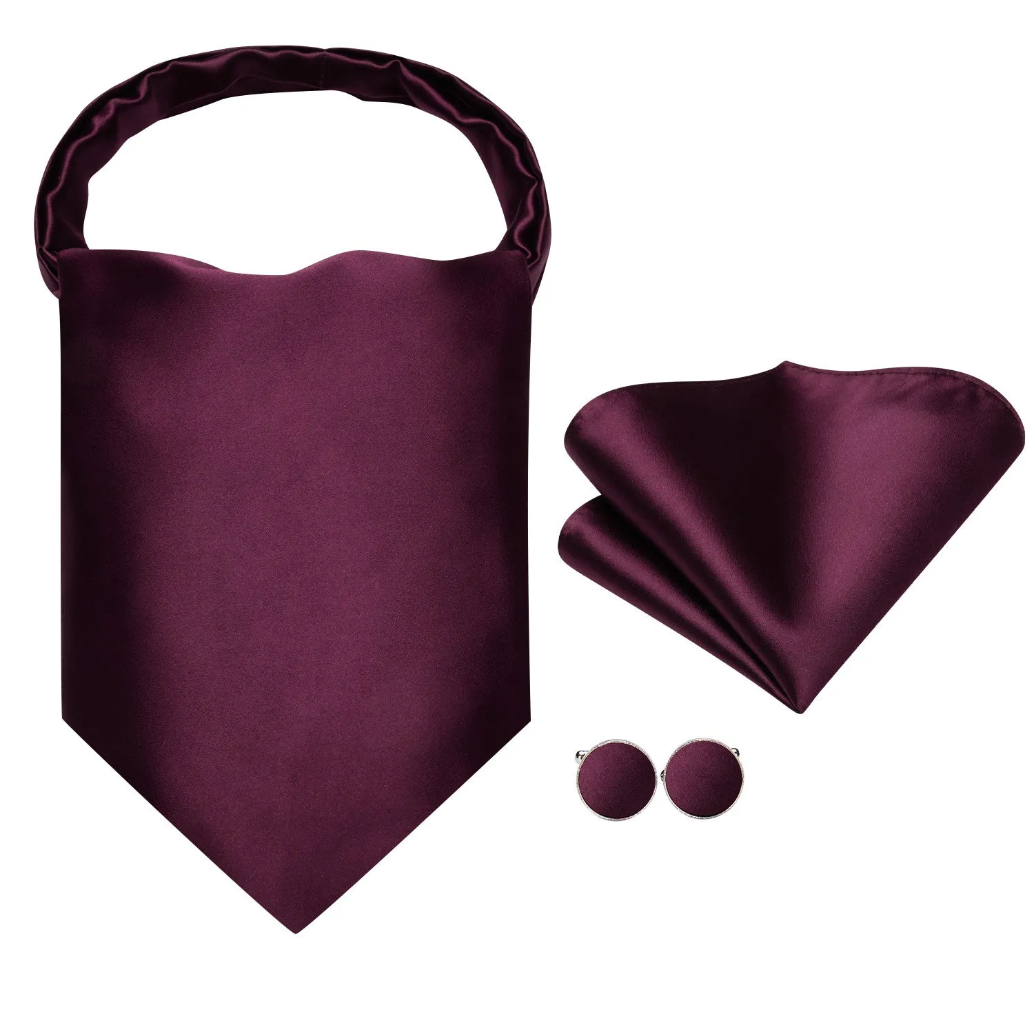 Ties2you Maroon Cravat Tie Men's Solid Ascot Necktie Pocket Square Cufflinks Set for Wedding sold by Ties2You product image thumbnail 2
