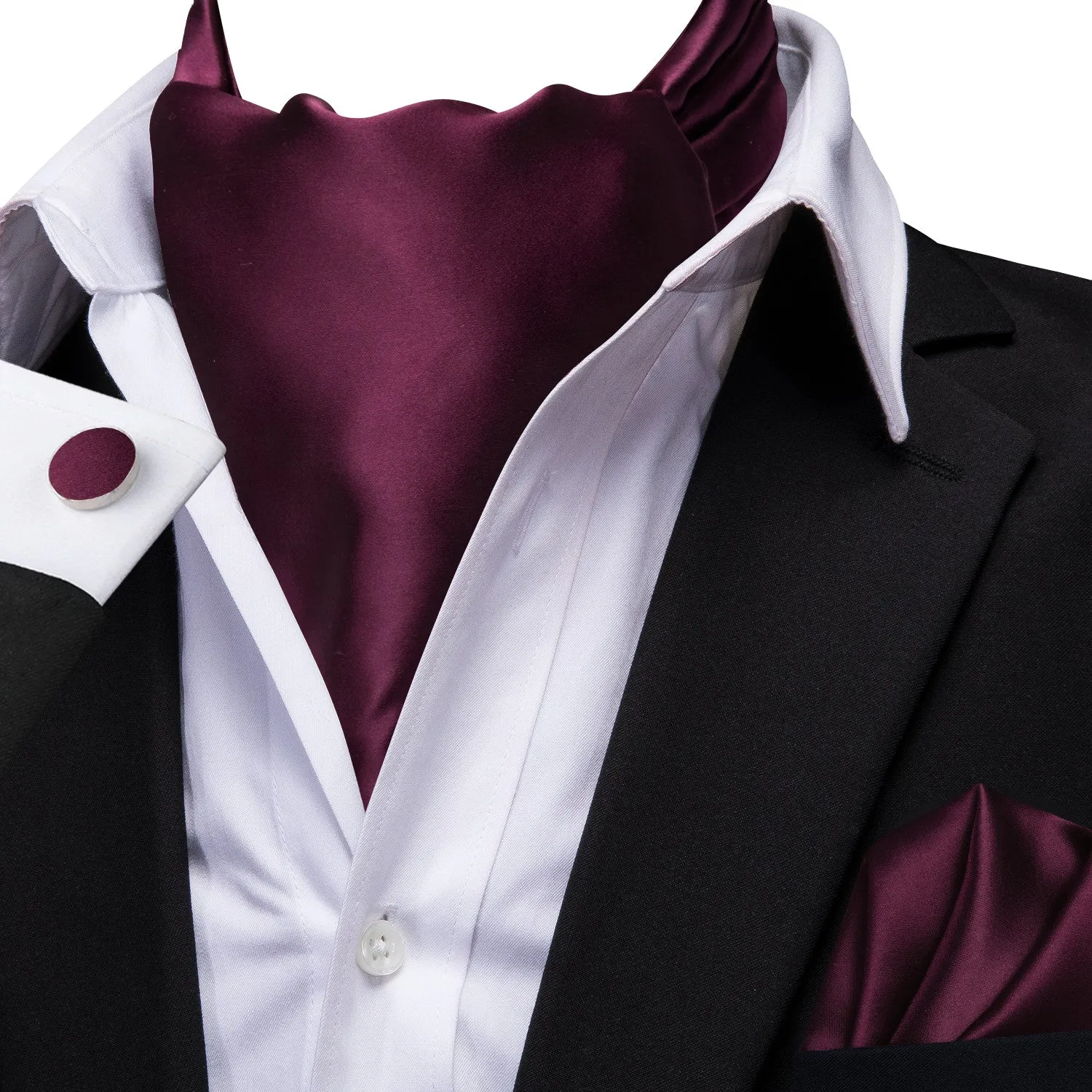 Ties2you Maroon Cravat Tie Men's Solid Ascot Necktie Pocket Square Cufflinks Set for Wedding sold by Ties2You product image thumbnail 3